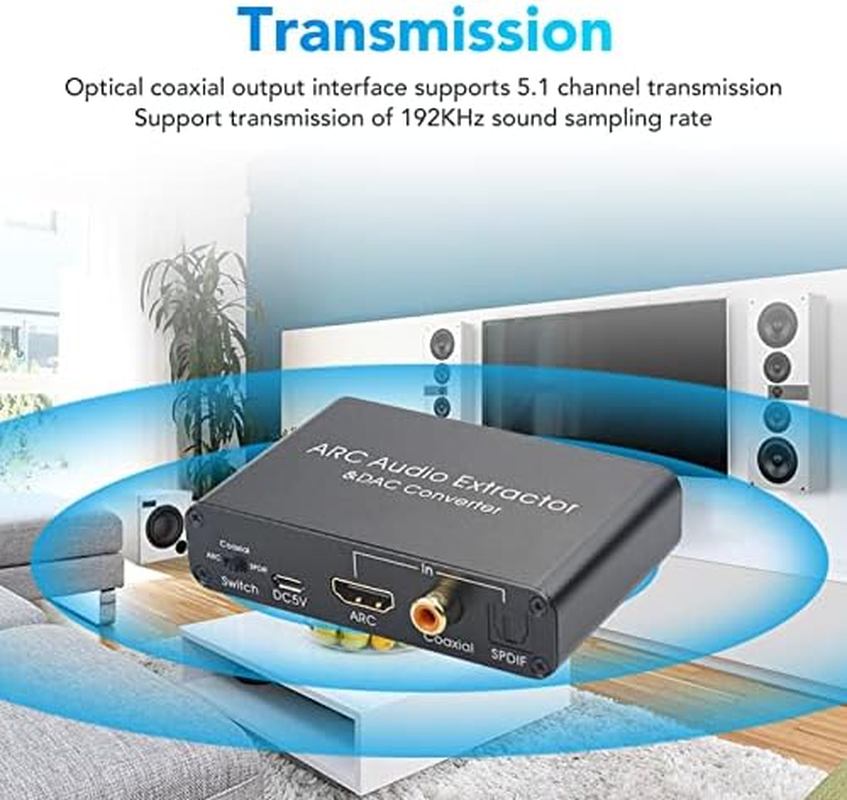 HDMI ARC Audio Extractor 192Khz, HDMI ARC Adapter with 3.5Mm Headphone Port, Audio Converter Analog for Home Cinema TV Soundbar Speaker Amplifier image number 4