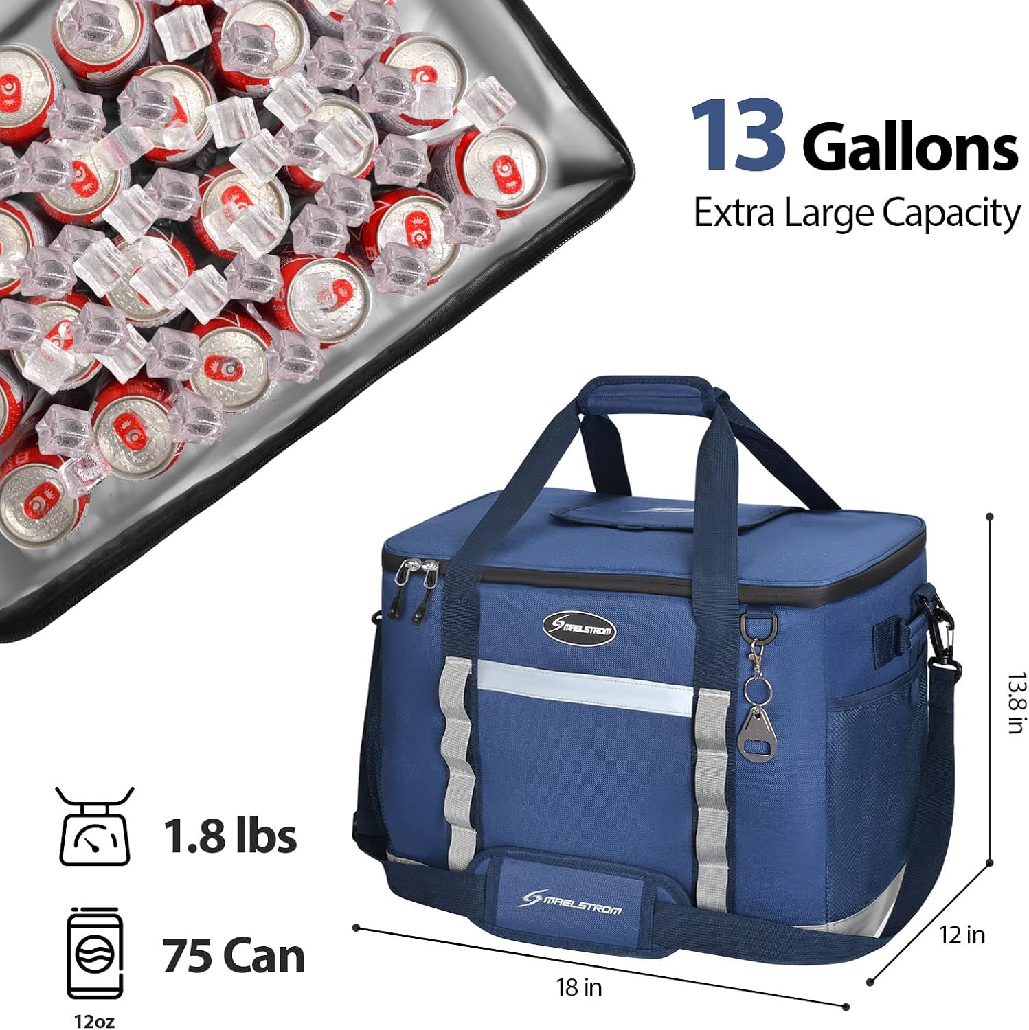Maelstrom Soft Cooler Bag,Collapsible Soft Sided Cooler,24/30/60/75 Cans Beach Cooler,Ice Chest,Large Leakproof Camping Cooler,Portable Travel Cooler for Grocery Shopping,Camping,Road Trips image number 5