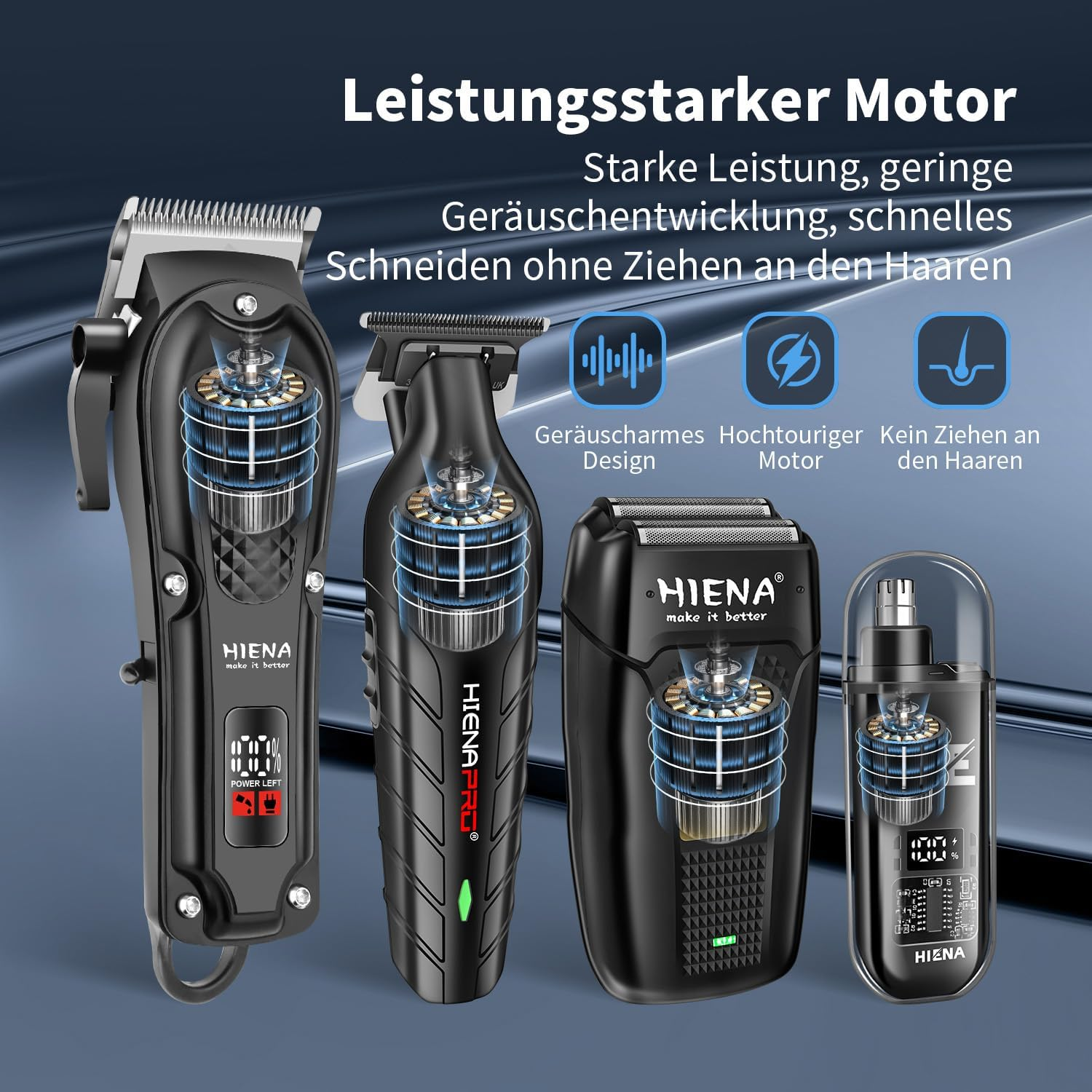 HIENA Pro Fessionelles Hair Cutting Set for Men, Cordless Barber Cutting Set and Trimmer Set, USB Rechargeable Electric Beard Trimmer & Nose Hair Trimmer Set, Foil Shaver & Men'S Face Care image number 3