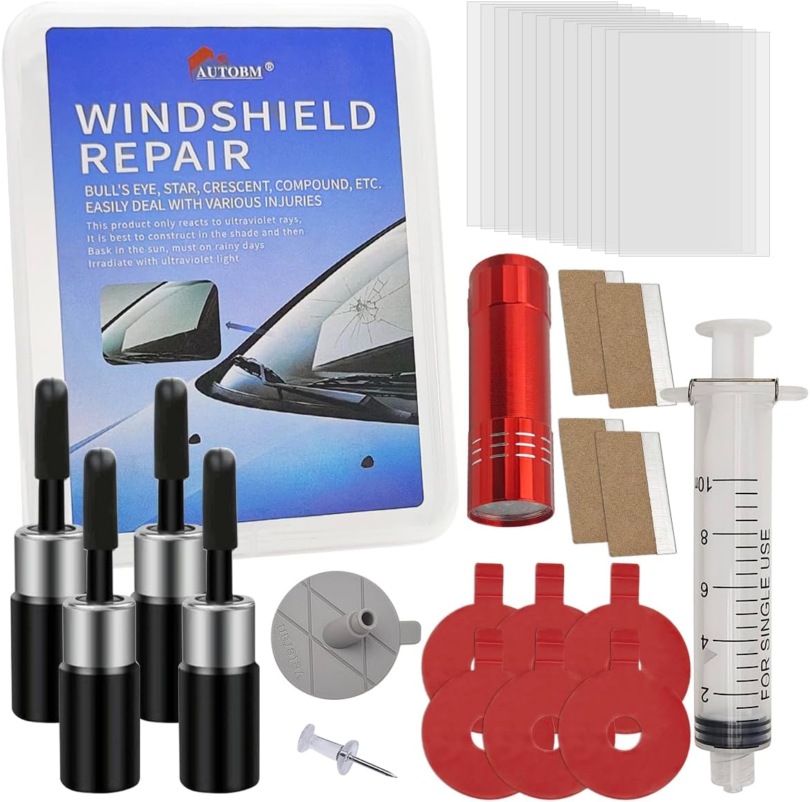 Yucool Car Windshield Repair Kit 4 Pack,Glass Chip Repair Kit,Fix Chips, Cracks & Star-Shaped Damage Fast with Enhanced Injection Head image number 2