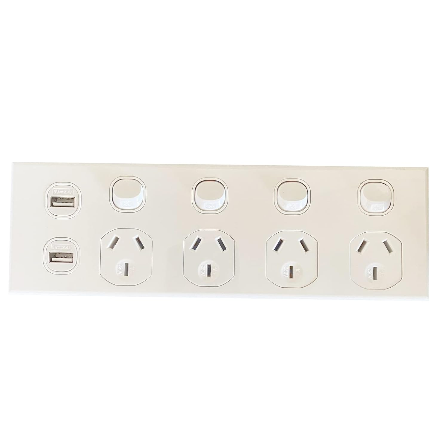 Quad Power Point 10A 250V with 2 Usbs 4 Gang GPO Socket Outlet - White image number 2