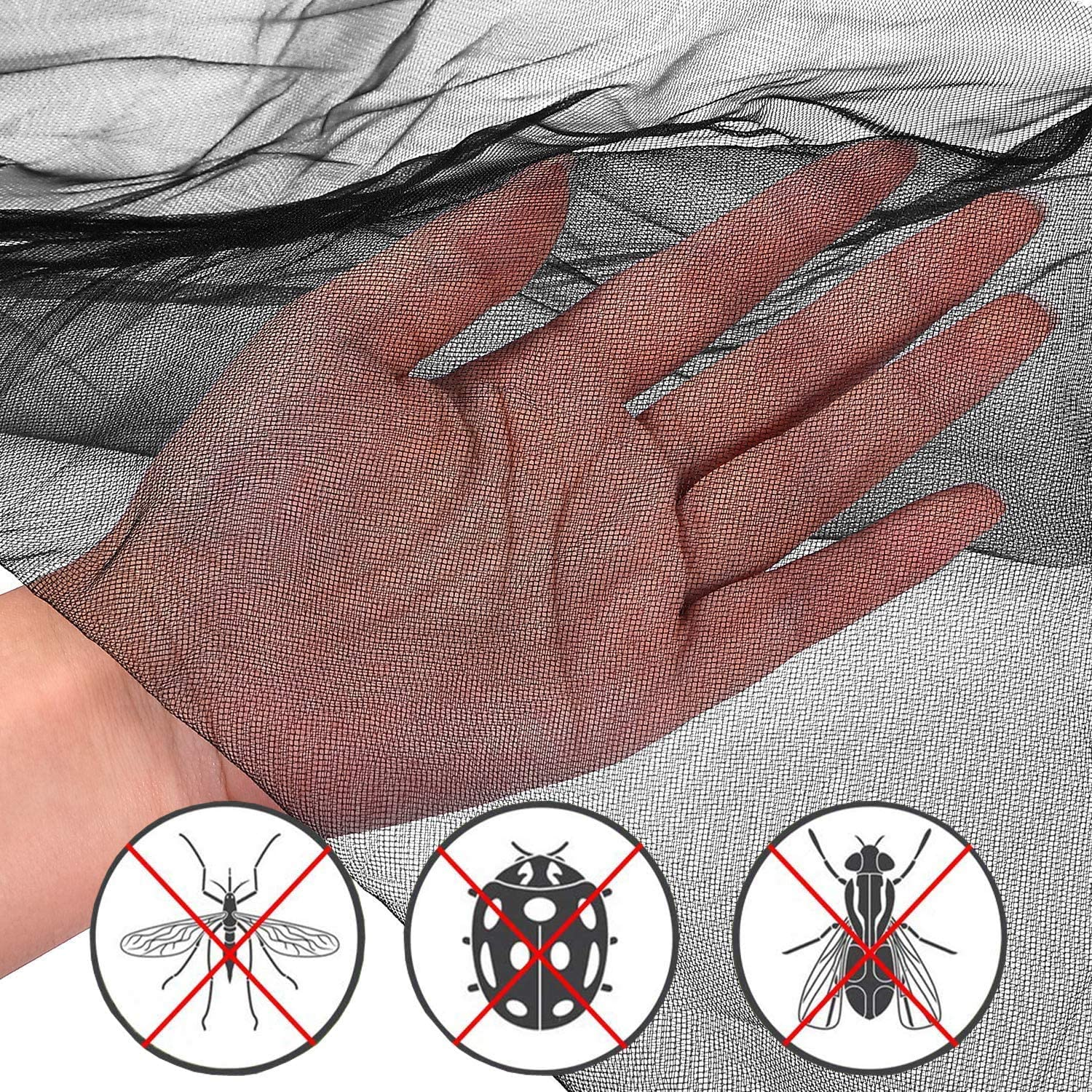 Mosquito Net for Bed Canopy, 4 Corner Post Curtains Bed Canopy Elegant Mosquito Net Set, Stick Hook &Profession Rope for Net, Screen Netting Canopy Curtains, Full/Queen/King (Black) - Black image number 3