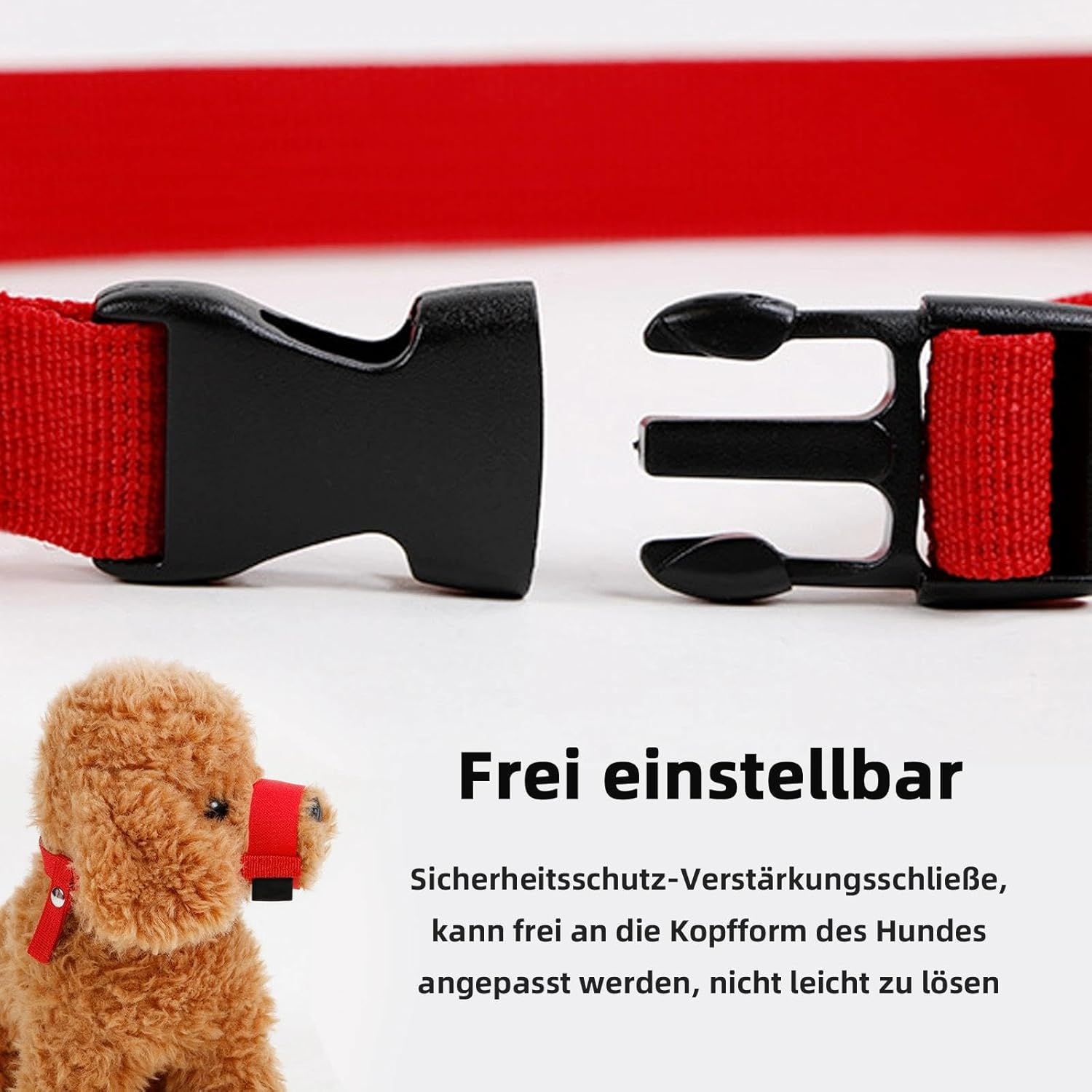 Adjustable Nylon Muzzle for Short Snouts, anti Bark Mouth Cover for Small Medium Large Dogs (S, Red) image number 3