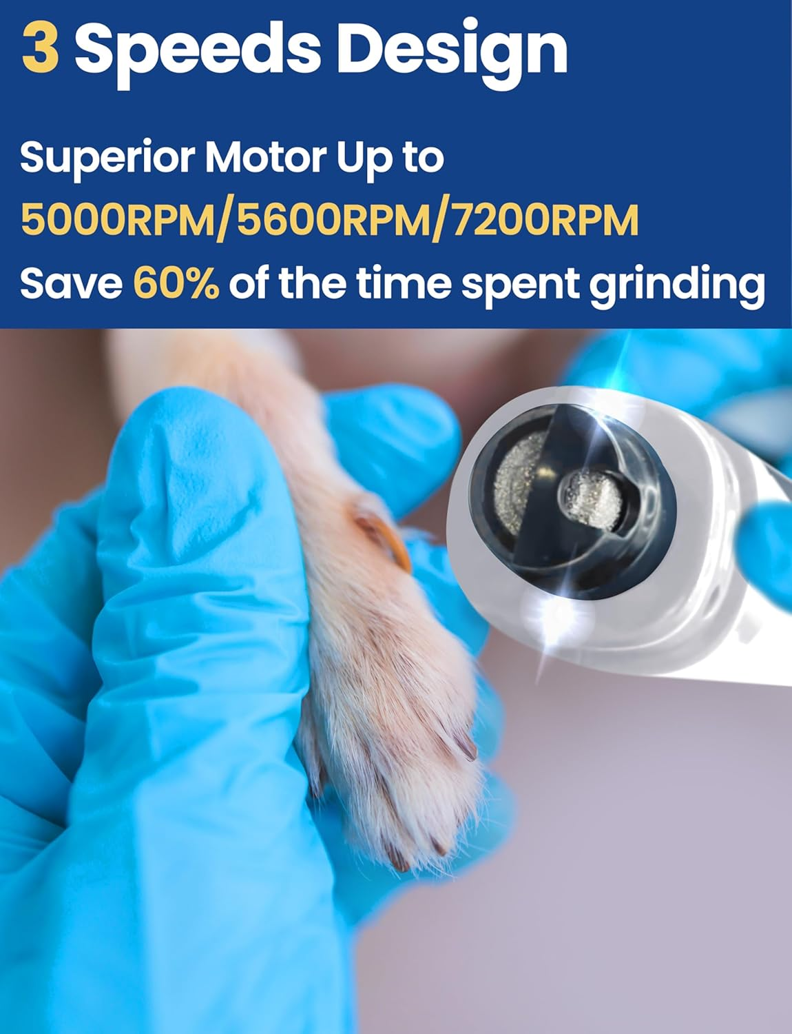 ADVWIN Dog Nail Grinder, 3-Speeds Pet Nail Grinder Low Noise USB Rechargeable with 2 LED Lights, Electric Dog Nail Trimmer Painless Paw Grooming Tool for Medium Large Dogs & Cats image number 1