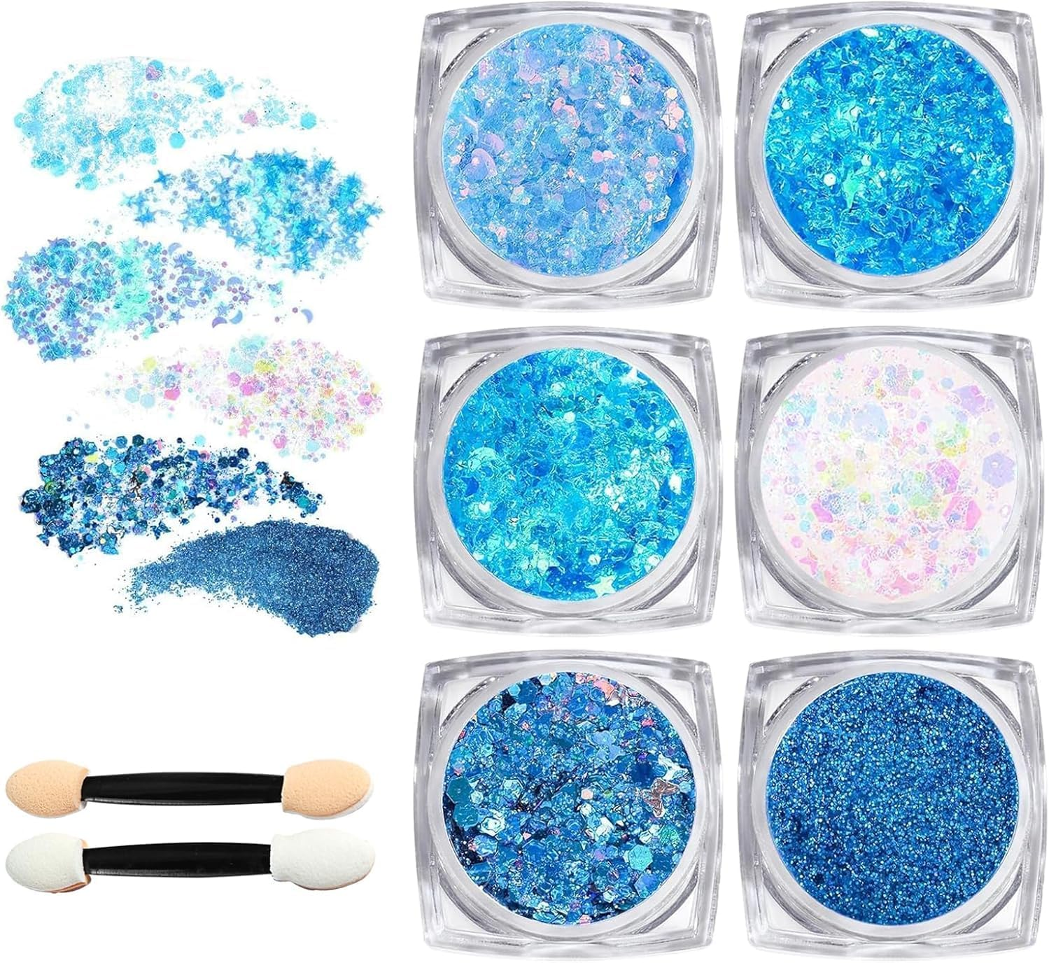 Face & Body Glitter Gel, 6 Shapes Festival Makeup Glitter, Chunky for Face Hair Nails, Holographic Cosmetic Laser Powder Festival Makeup (White, Glitter Gel)