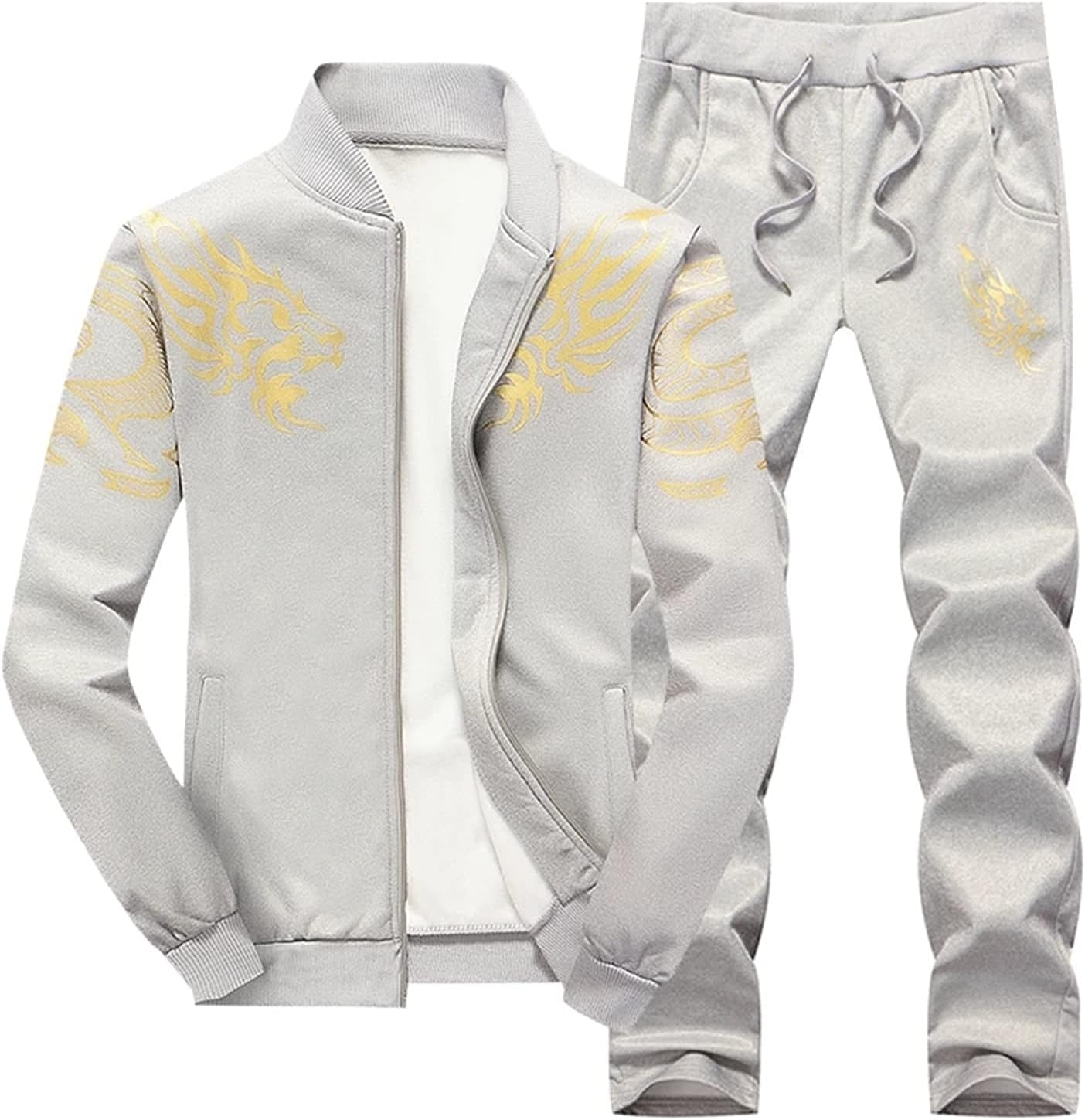 Men'S 2 Piece Tracksuit Sweatsuit Jogging Suit Casual Long Sleeve Running Walking Jogging Sportswear plus Size Jack+ Track Pants,Grey,M image number 1