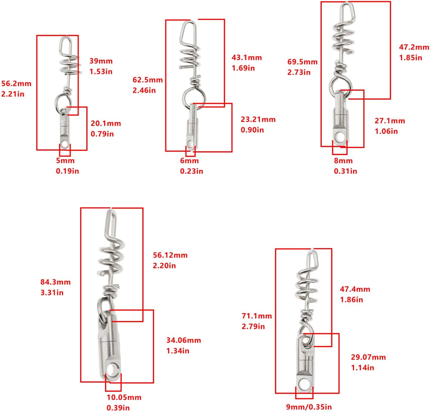 OTOTEC 5Pcs Fishing Corkscrew Swivels 5Mm 6Mm 8Mm 9Mm 10.5Mm Fishing Swivels Corkscrew Swivel Snaps Snap image number 4