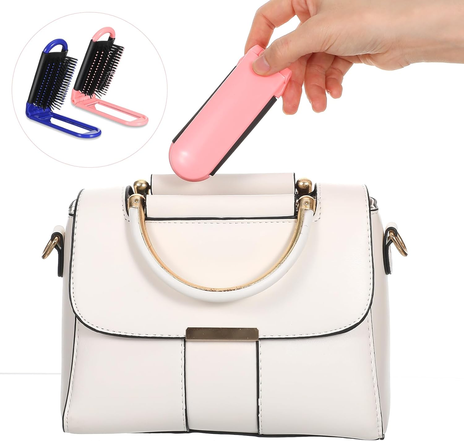 Classicseali Pack of 2 Foldable Hair Brush, Travel Brush, Foldable with Mirror, Folding Comb, Folding Brush, Mini Hair Brush for Men and Women, Portable Hair Styling Tools (Pink, Blue) image number 4