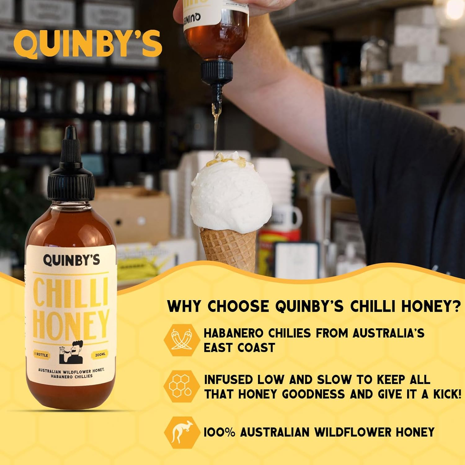Quinby&rsquo;S Chilli Honey - Premium Australian Wildflower Chilli Infused Honey with Habanero Chillies, Sweet and Spicy Gourmet Sauce for Cooking, Drizzling, Marinades & BBQ - 200Ml image number 6