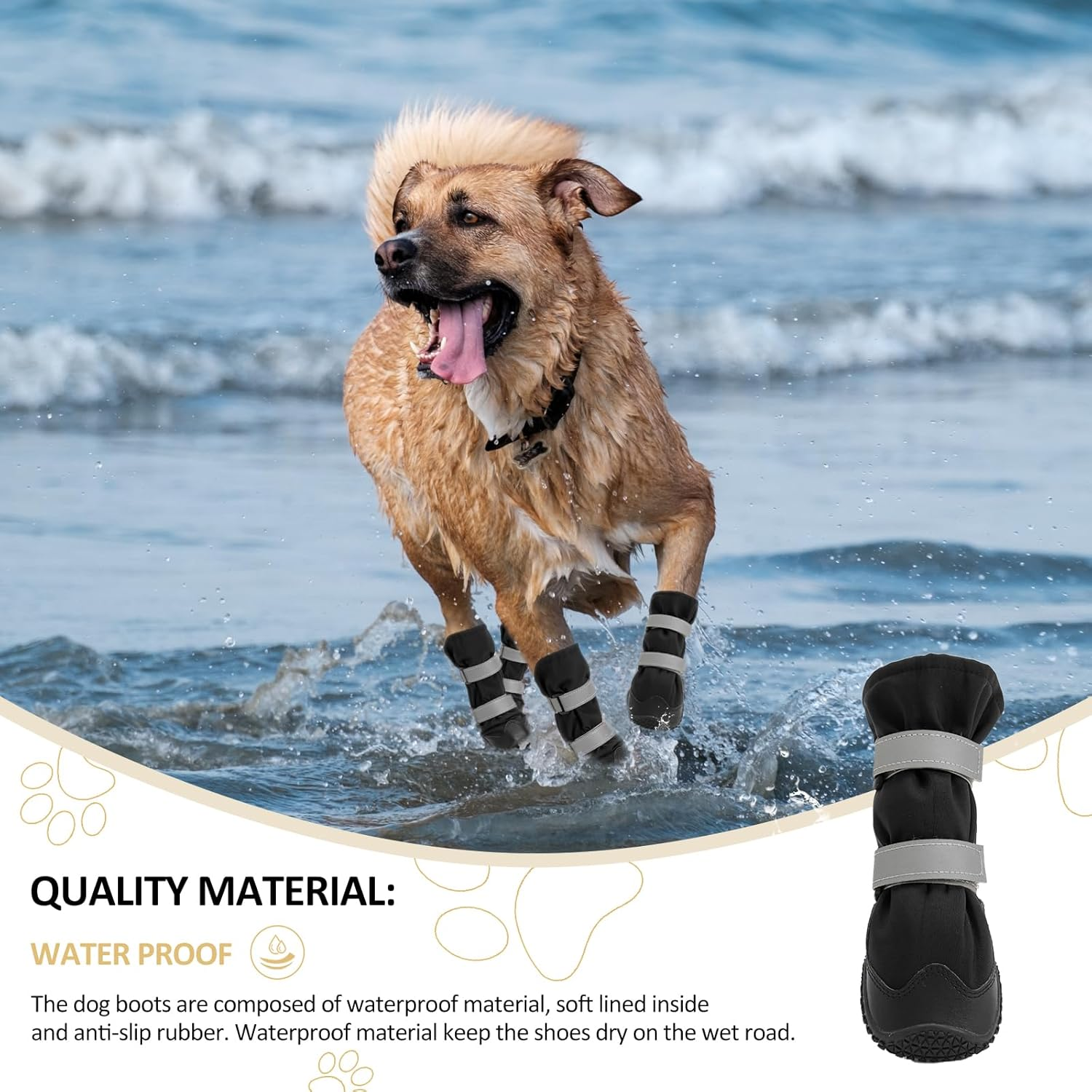 OHCOZZY Anti-Slip Dog Shoes with Reflective Straps, High Dog Boots Waterproof, Wear-Resistant Leather Rubber Sole Dogs Paw Protector for Small Medium Large Dogs 4 Pcs(L, Black) image number 5