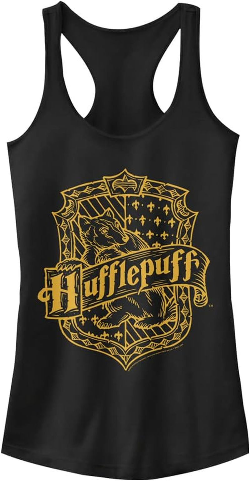Harry Potter Warner Bros. Womens and the Sorcerer'S Stone Hufflepuff Crest Women'S Fast Fashion Racerback Tank Top, Black, Medium