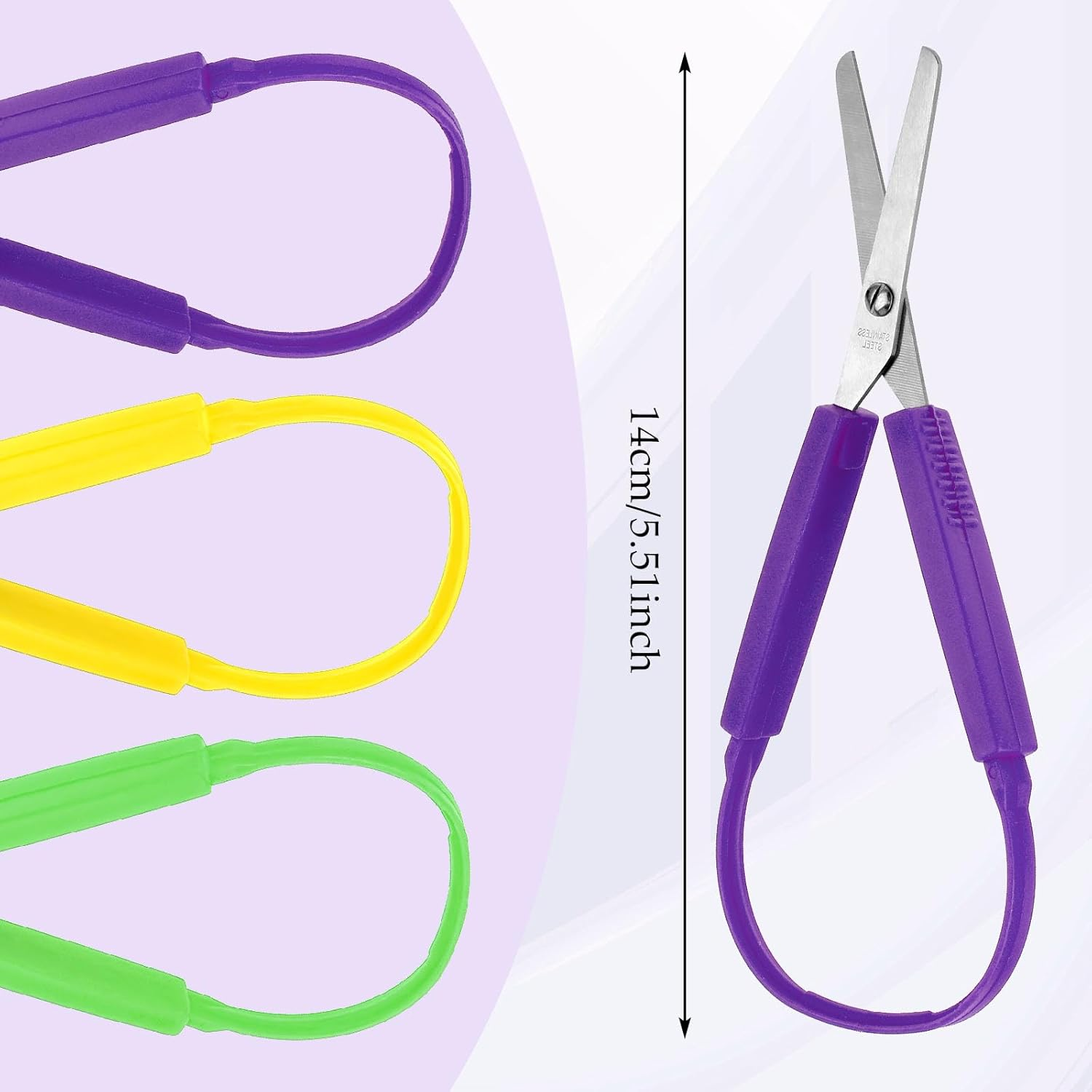 1Pcs Mini Loop Scissors Adaptive Design Scissor Self-Opening Handle Safety Scissors for Kids Children Schools Special Need Daily DIY Crafts(Purple) image number 1