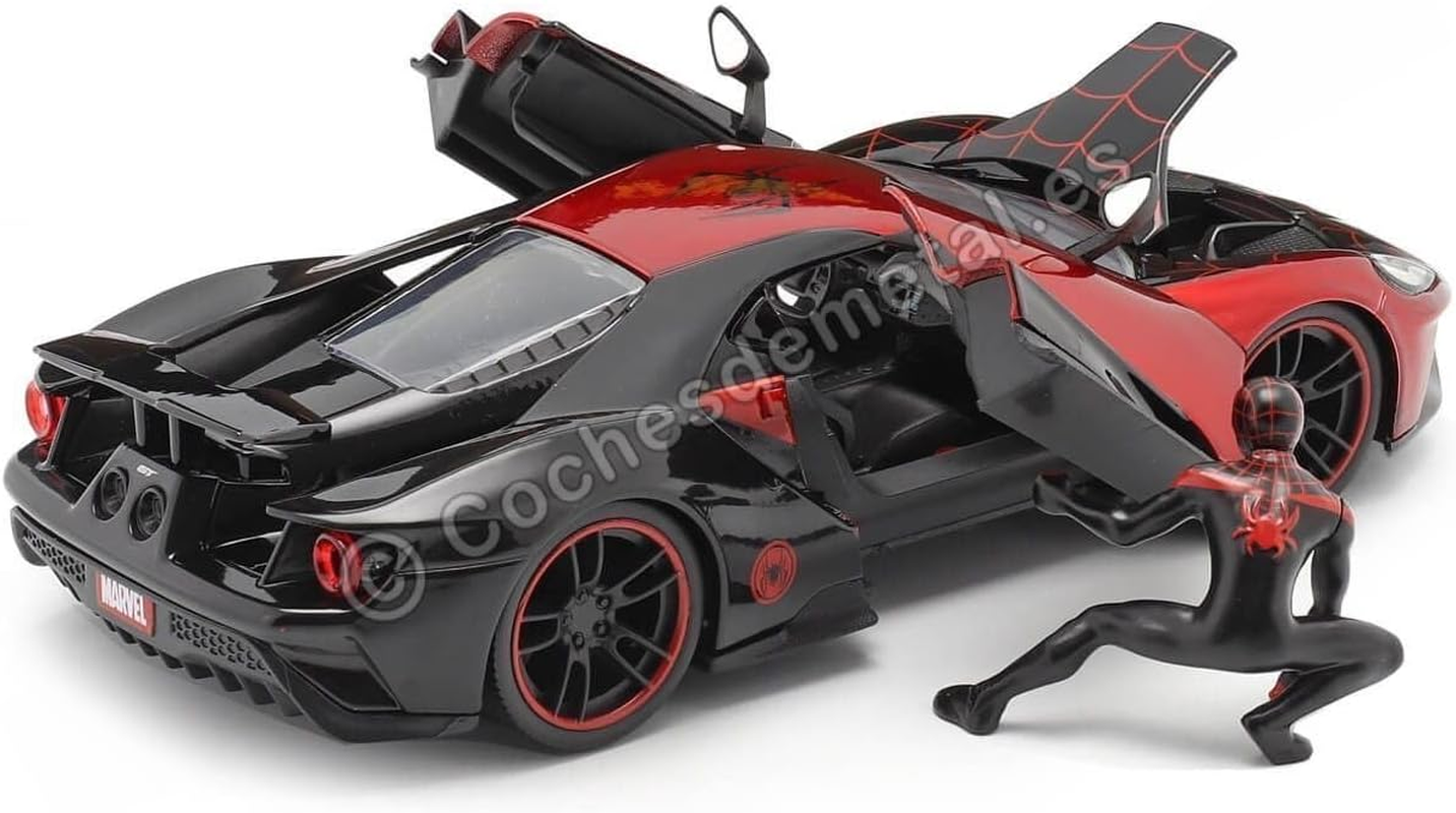 Jada 1:24 Diecast 2017 Ford GT with Miles Morales Figure,Black and Red image number 6