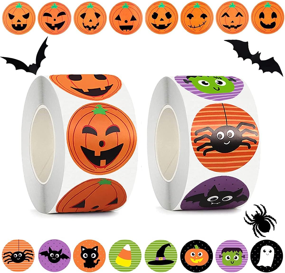 Halloween Stickers for Kids, 1000 Pcs Byhoo Halloween Pumpkin Bat Spider Stickers Roll, 16 Vibrant Colors and Designs, round Seal Label Stickers, Envelope Seals Paster for Halloween Party Decorations image number 4