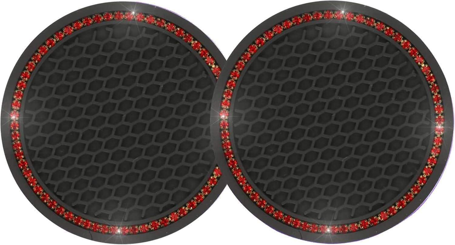 Bling Car Cup Coasters, Crystal Car Cup Holder Coasters, 2 Count, Pink, Silicone, Round image number 3