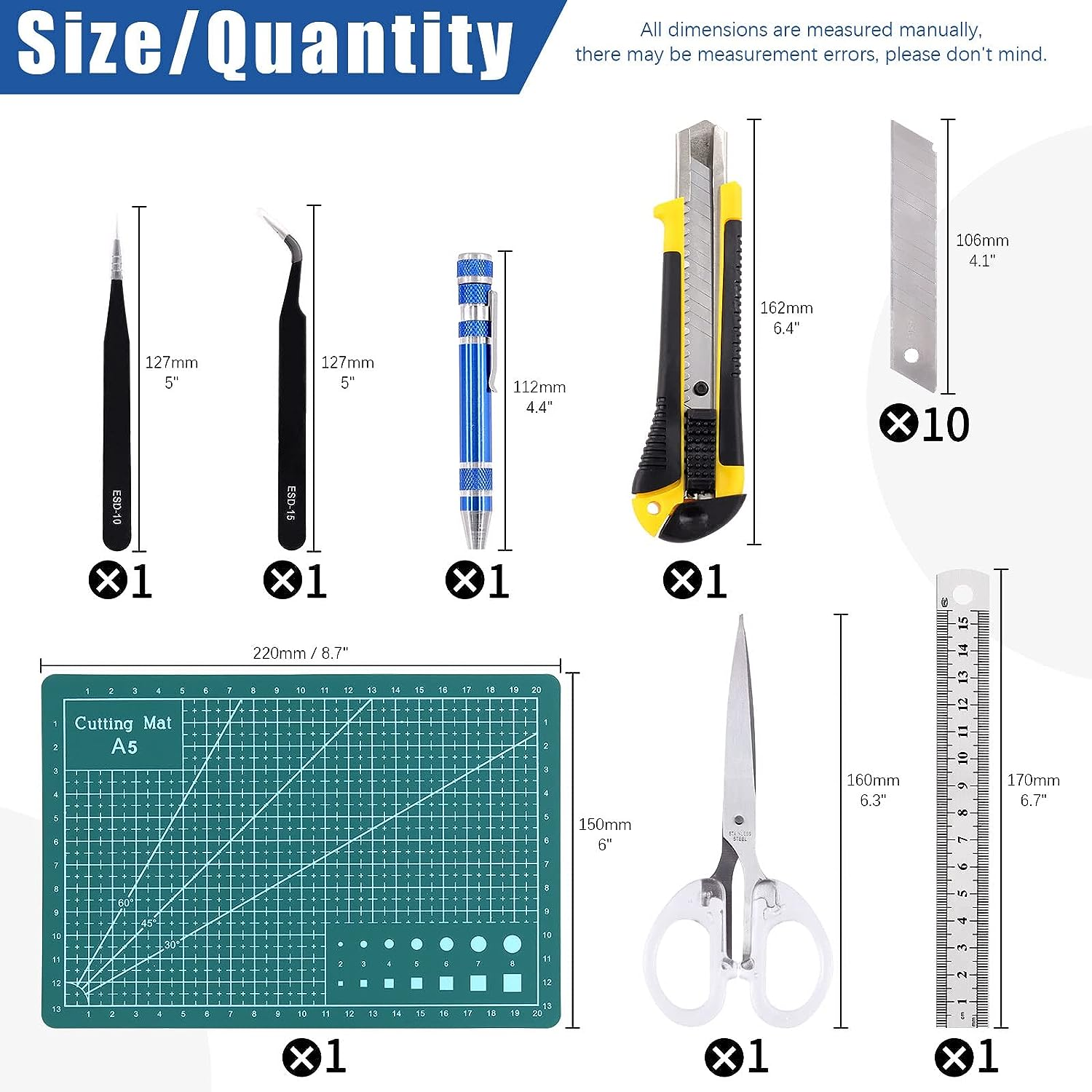 Glarks 47Pcs Gundam Model Tools Kit Model Basic Tools Craft Set Including Utility Knife, Cutting Mat, Tweezer, Files for Cars/Airplanes/Buildings/Gundam/Robots Models Building Repairing and Fixing image number 6