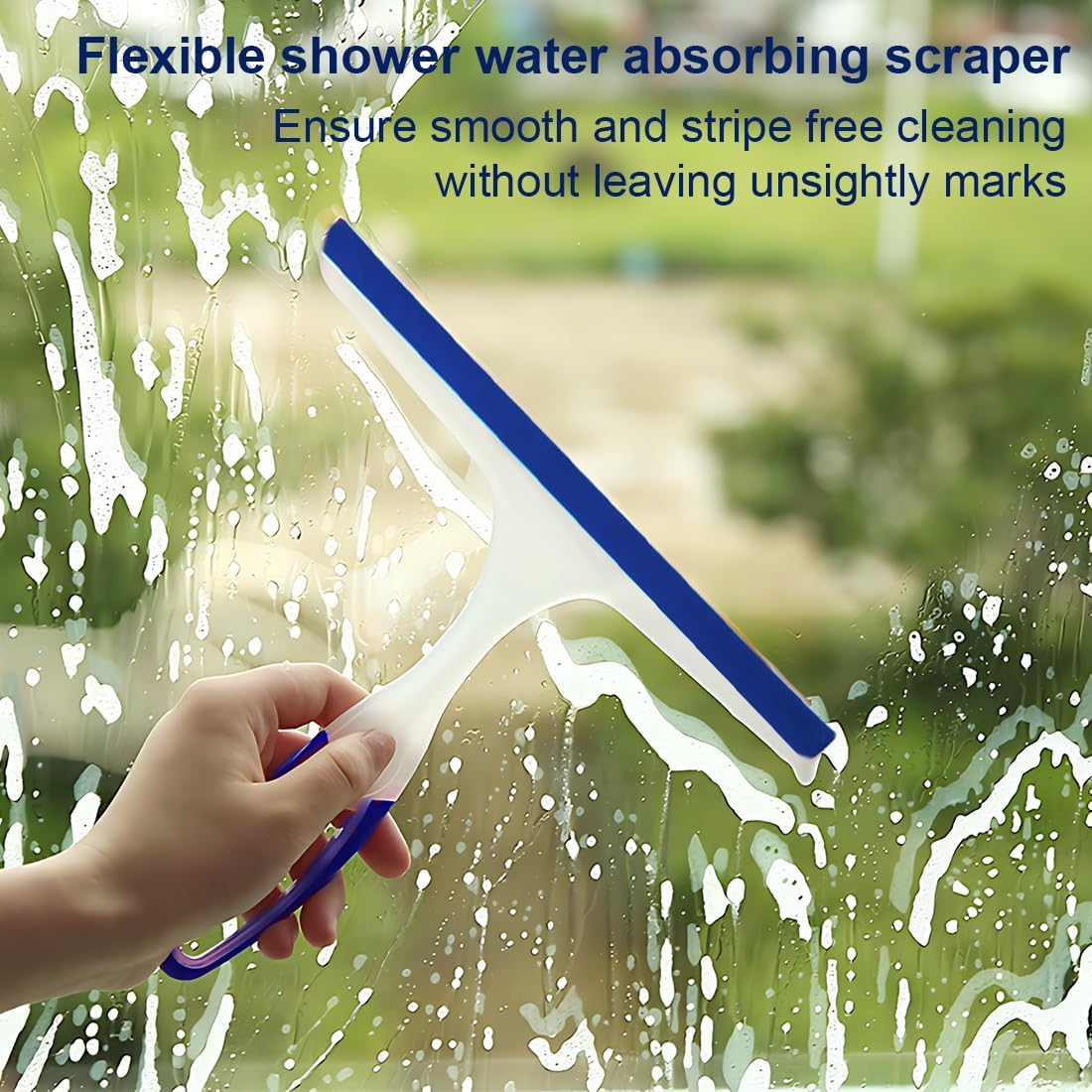 VAEIORP 1 Piece Shower Squeegee Bathroom and Shower Glass Brush with Plastic Shower Mirror Window Cleaning Brush for Bathroom Mirror Window Floor Glass Blue image number 2