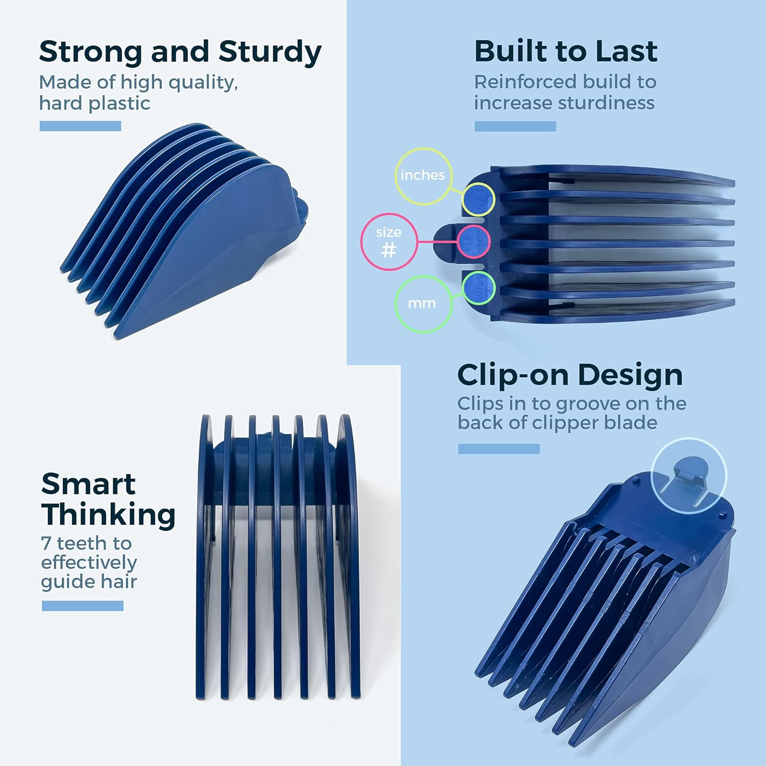 Clipquik Premium XL Clipper Guards for Most Wahl Clippers, Extra Long and Sturdy #20 18 16 14 12 10 (2.5 Inch, 2.25", 2", 1.75", 1.5", 1.25") Large Clipper Guide Comb Set image number 2