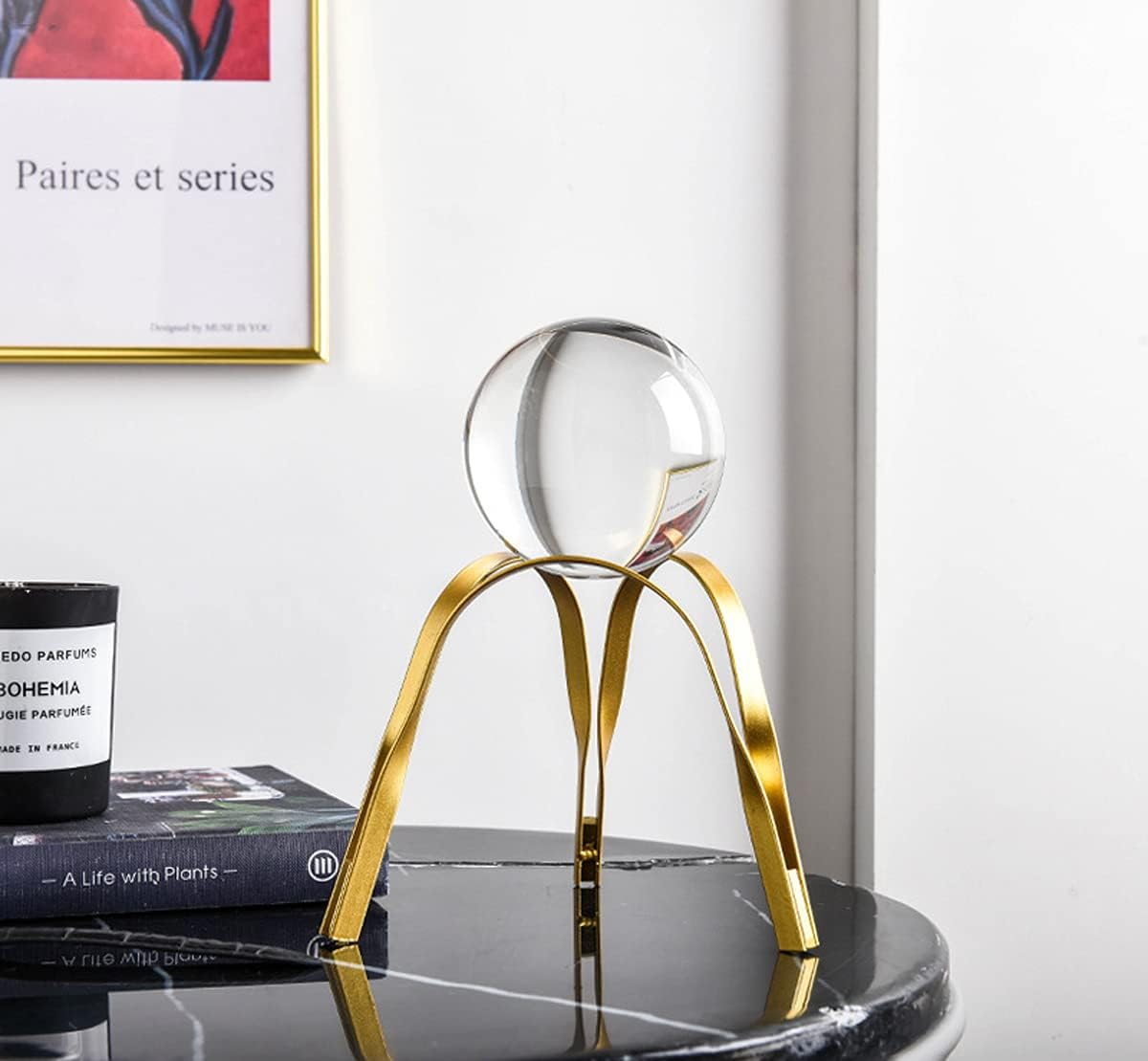 E-Isata Modern Abstract Art Crystal Ball with Gold Iron Stand Decorative Ornaments for Living Room Bedroom TV Cabinet Crafts Gifts Office Home Decor (Arch)