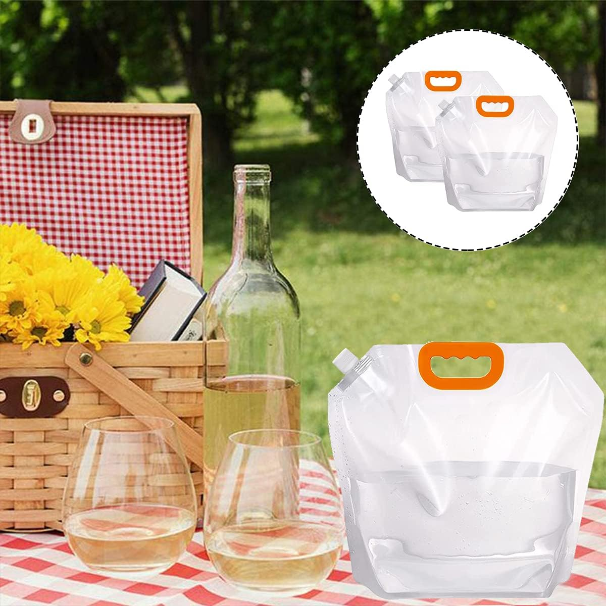 WELANE Collapsible Water Container, 2 PCS Portable Water Storage Carrier Bag for Outdoor Camping (5L /1.32Gallon) image number 1