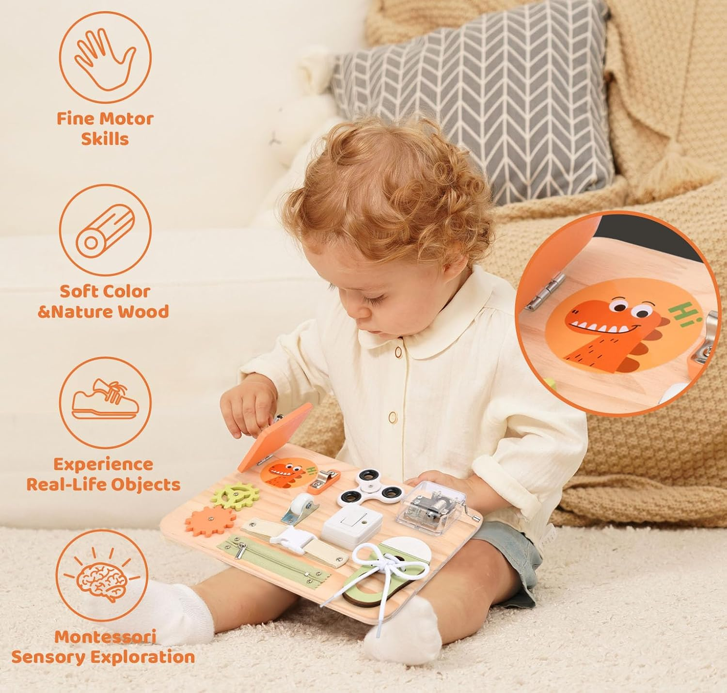 Montessori Busy Board Wooden Sensory Toddler Toys Preschool Educational Learning Activities for Boys & Girls- Birthday Gifts for Kids