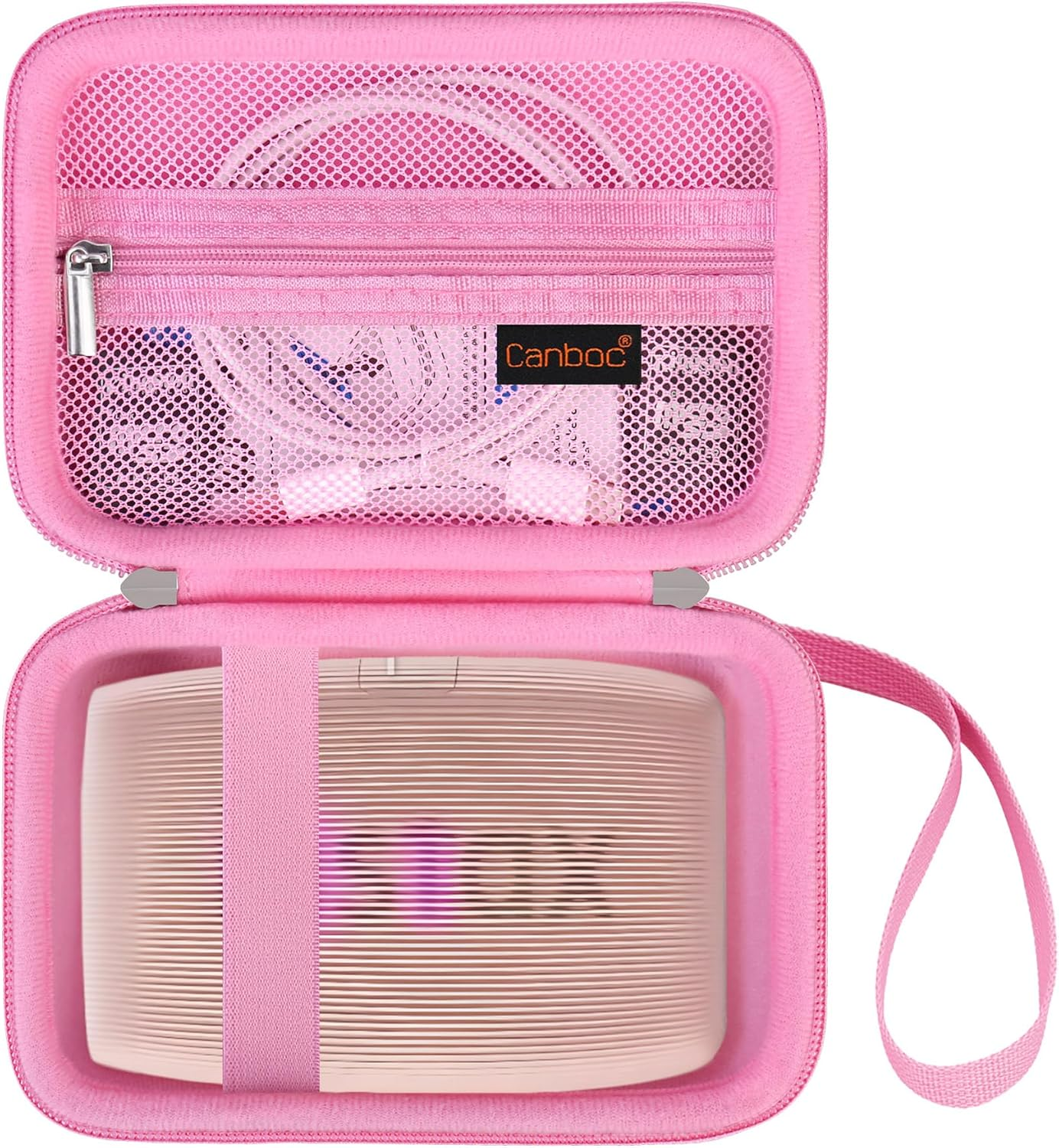 Canboc Hard Case for Fujifilm Instax Mini Link 3/ Fujifilm Instax Mini Link 2/ Instax Mini Link Smartphone Printer, Mesh Pocket Fit Instax Mini Instant Film and Cable, Soft Pink
