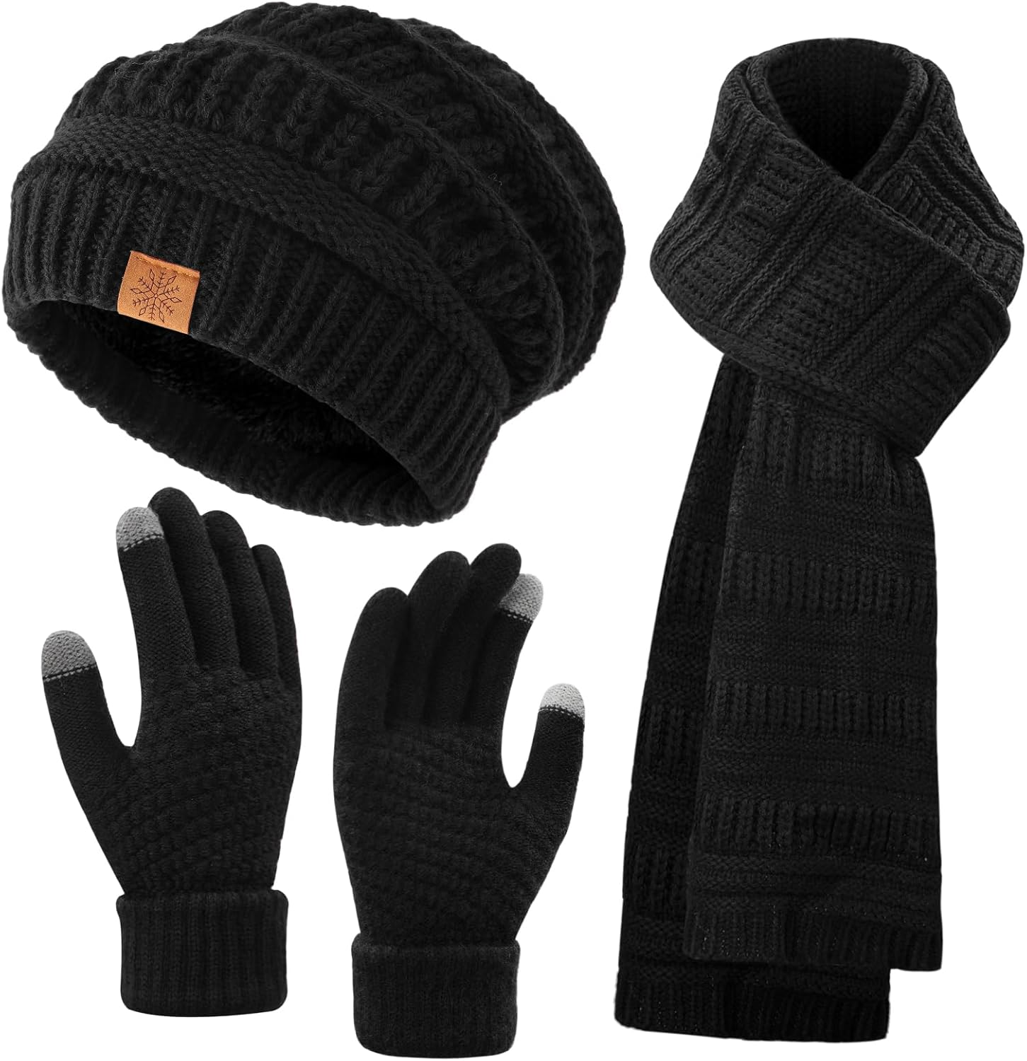 Winter Beanie Hat Scarf Gloves Set, Winter Clothes for Women, Fleece Lined Hats Touchscreen Gloves Thick Neck Warmer