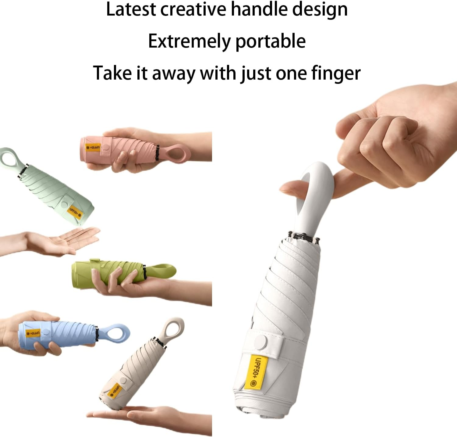 Mini Sun Travel Umbrella Ring Handle Coating Layer Fabric Compact Folding Purse Umbrella/Lightweight Small Portable Backpack/Rain Sun/Blocking/Anti UPF 50 UV Protection 99.9% Men Women Kids - Light Green image number 4