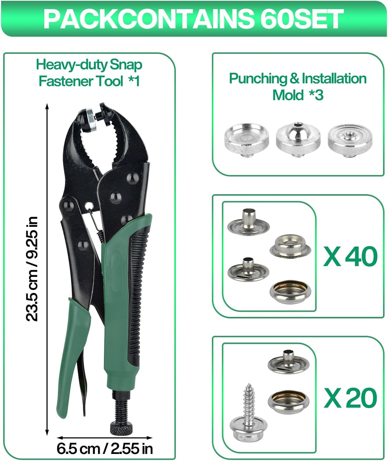 Heavy Duty Snap Fastener Tool, Snap Pliers Tool Kit for Boat Cover Snaps,Punching Function, Snap Button Tool with Adjustable Setter,Replacing Metal Snaps, Repairing Boat Covers, Canvas, Sewing image number 3
