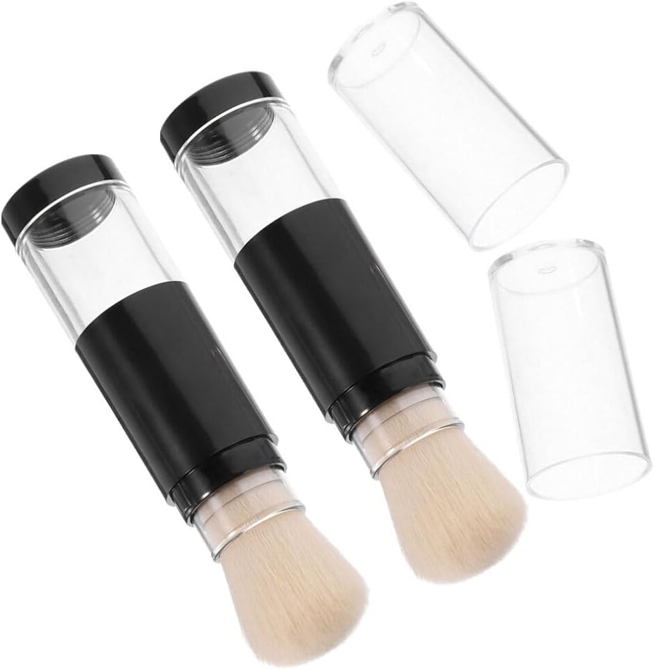 Beavorty Retractable Makeup Brush 2Pcs Brush Blush Brush Portable Powder Brushes Foundation Blending Brush with Refillable Bottle Jar for Powder Cosmetics A