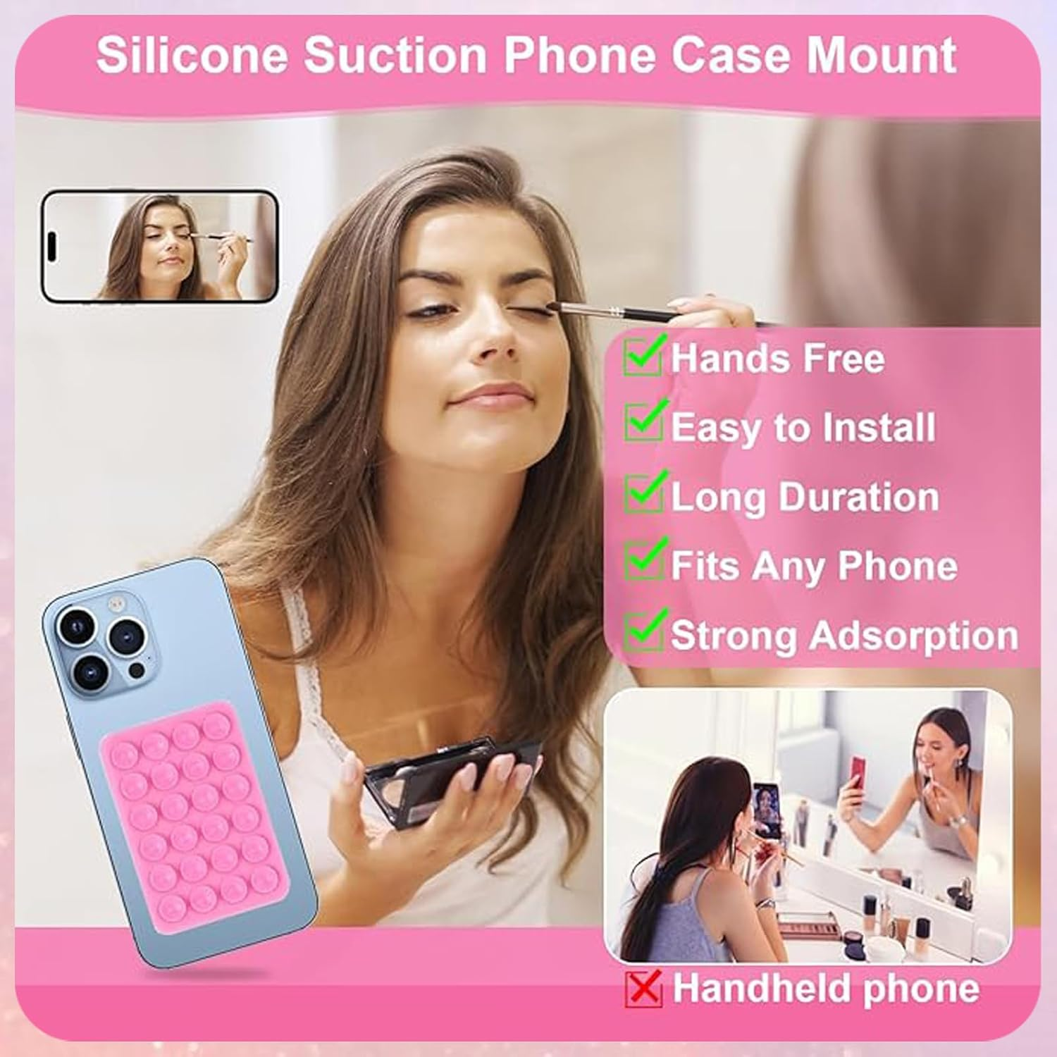 4Pcs Silicone Phone Sticky Grip,Leeneen Suction Phone Case Mount for All Phone,Hands-Free Strong Grip Holder for Selfies and Videos (Pink Light Pink) - Pink Gray image number 6