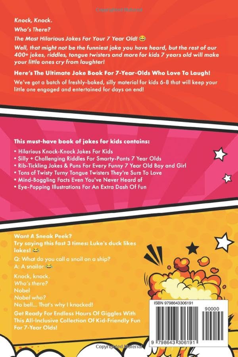 Hilarious Jokes for 7 Year Old Kids: an Awesome LOL Gag Book for Young Boys and Girls Filled with Tons of Tongue Twisters, Rib Ticklers, Side Splitters, and Knock Knocks image number 1