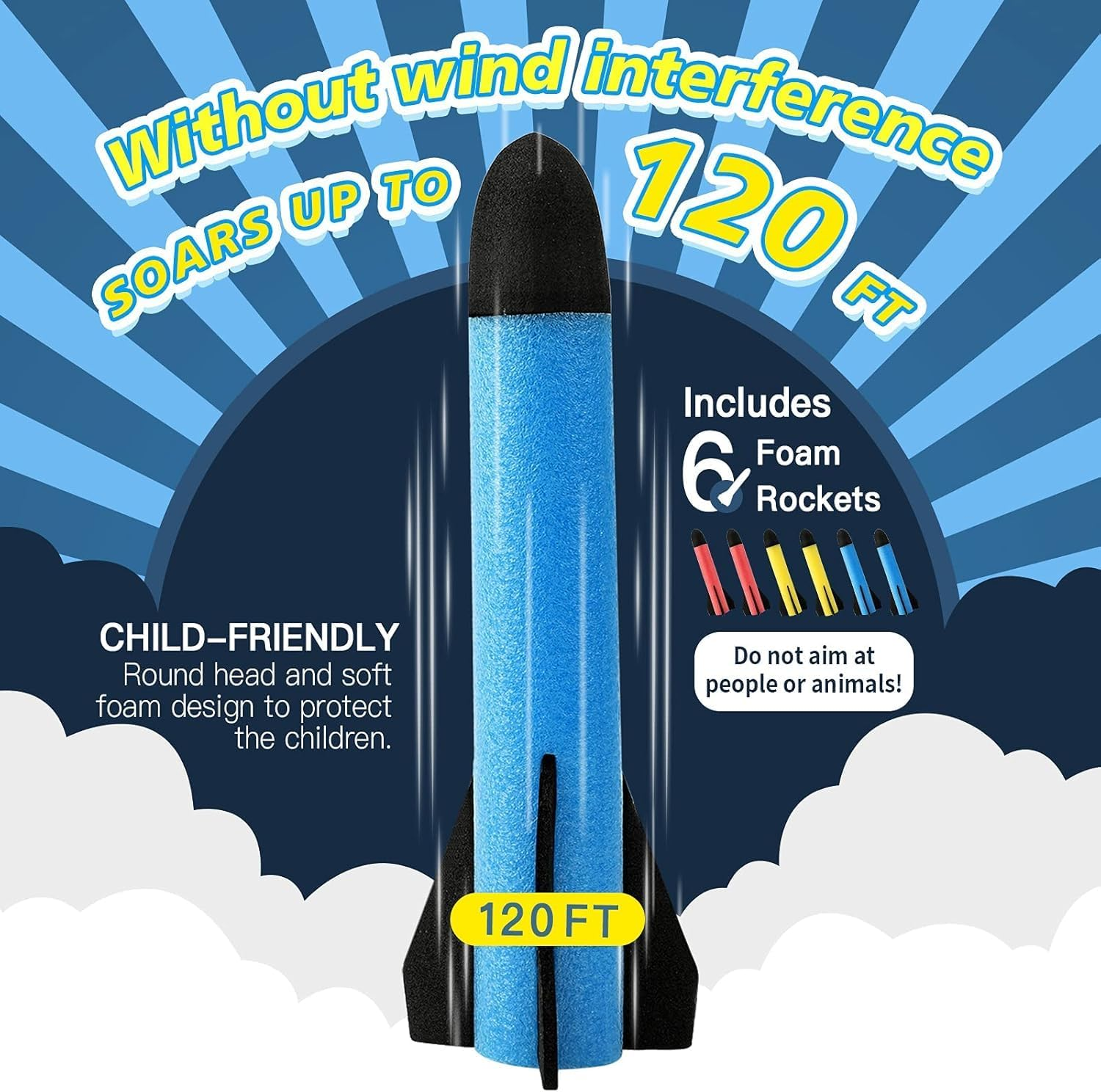 REFUN Rocket Launcher for Kids with 6 Foam Rockets - STEM Boys & Girls Ages 3+ - Christmas Xmas Easter Egg Gifts - Fun Outdoor/Indoor Toy image number 2