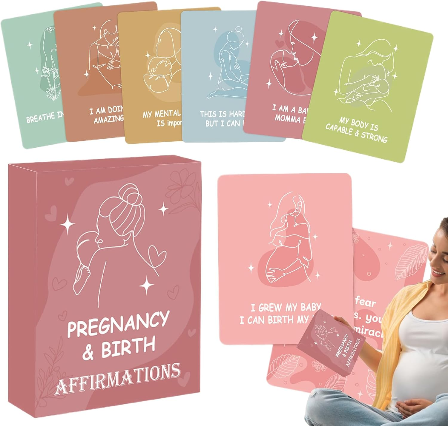 Mom Affirmation Cards,Mom Daily Affirmations - Positive Motivational Inspirational Mindfulness Encouragement for Labor Birthday Announcement image number 3