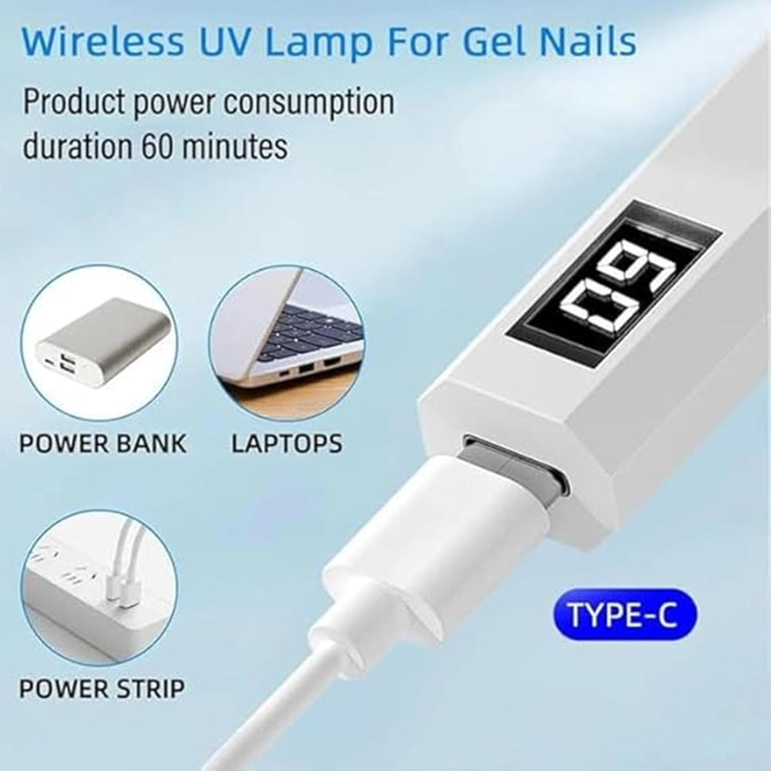 UV Nail Lamp - Rechargeable UV LED Dryer Gel LED Lamp | Manicure Curing Device Portable Nail Dryer for Beginners Professionals - Blue image number 6