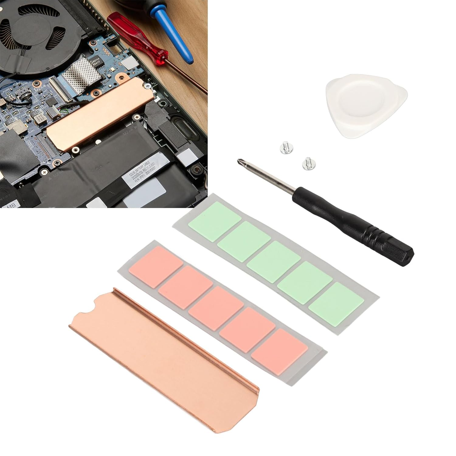 M.2 2280 SSD Copper Heat Sink, Stable Rustproof Hard Disk Heat Sink with Silicone Thermal Pad for M.2 2280 Nvme SSD, SSD Heatsink Thermal Pad image number 5