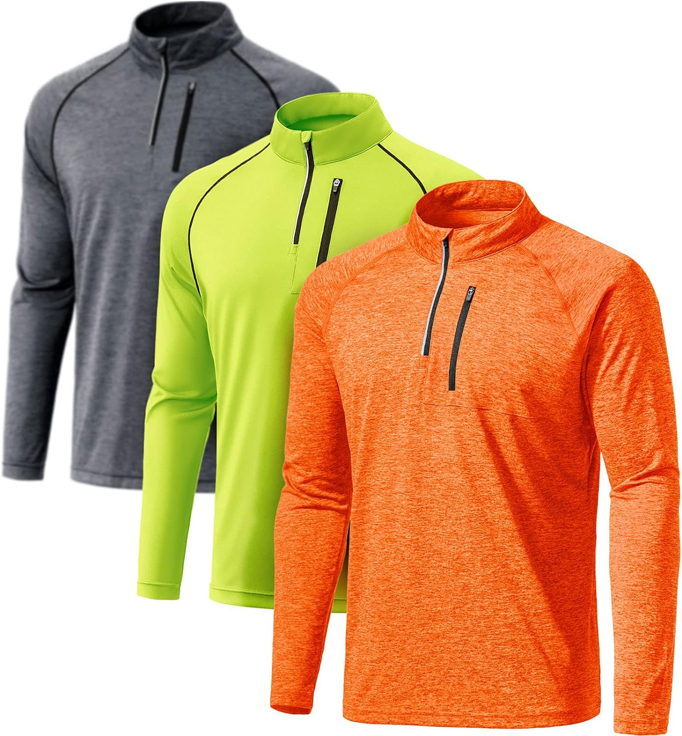 ATHLIO Quick-Dry UV Protection Long Sleeve Shirt - Men'S 1/4 Zip Athletic Running Top 3Pack