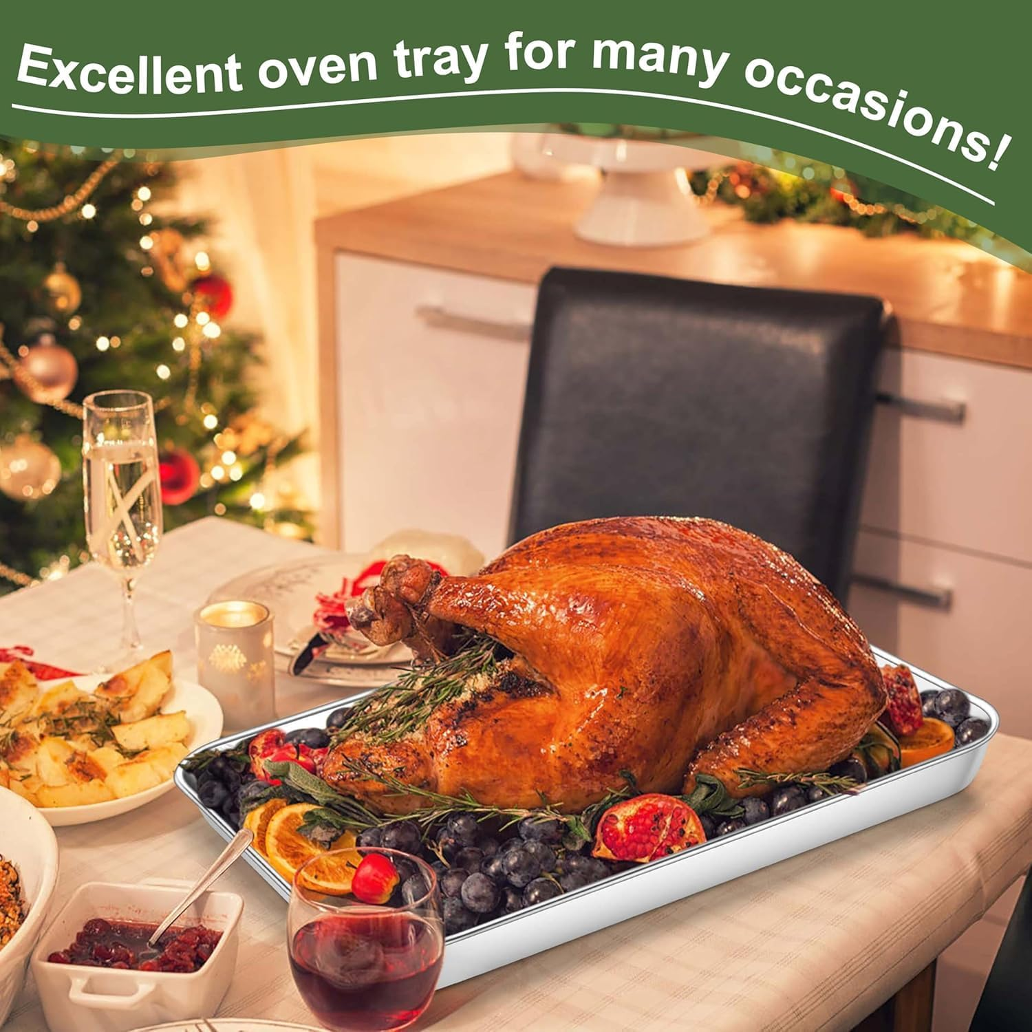 Baking Sheet and Cooling Rack Set, Stainless Steel Oven Tray, Baking Roasting Cooking Serving Sheet Pan for Home Restaurant Hotel, Non-Toxic & Mirror Finish, Dishwasher Safe (40 * 30 * 2 Cm) - 40*30*2 Cm image number 5