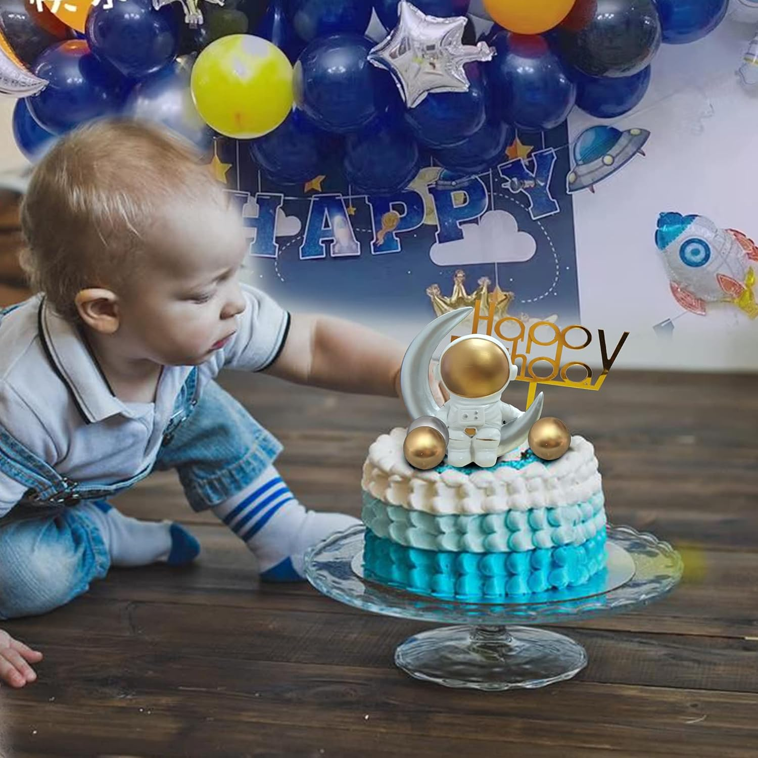 19 PCS Astronaut Figurines Cake Topper Star Cake Topper Happy Birthday Cake Topper for Outer Space Theme Party Kids Birthday Party image number 4