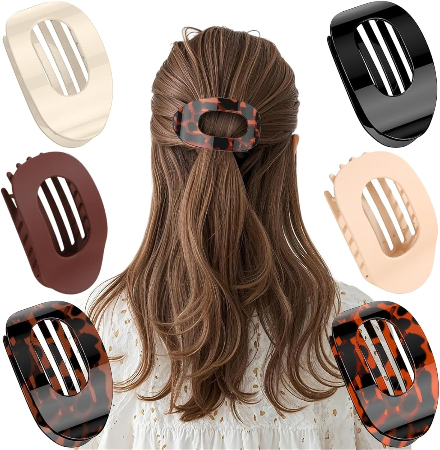 Elevapulse Women'S Hair Clips, Pack of 6 Hair Clips, Flat Hair Clips, Medium Size Hair Clip, Flat Women'S Flat Hair Clip, Everyday, Sports or Driving (Leopard) image number 3