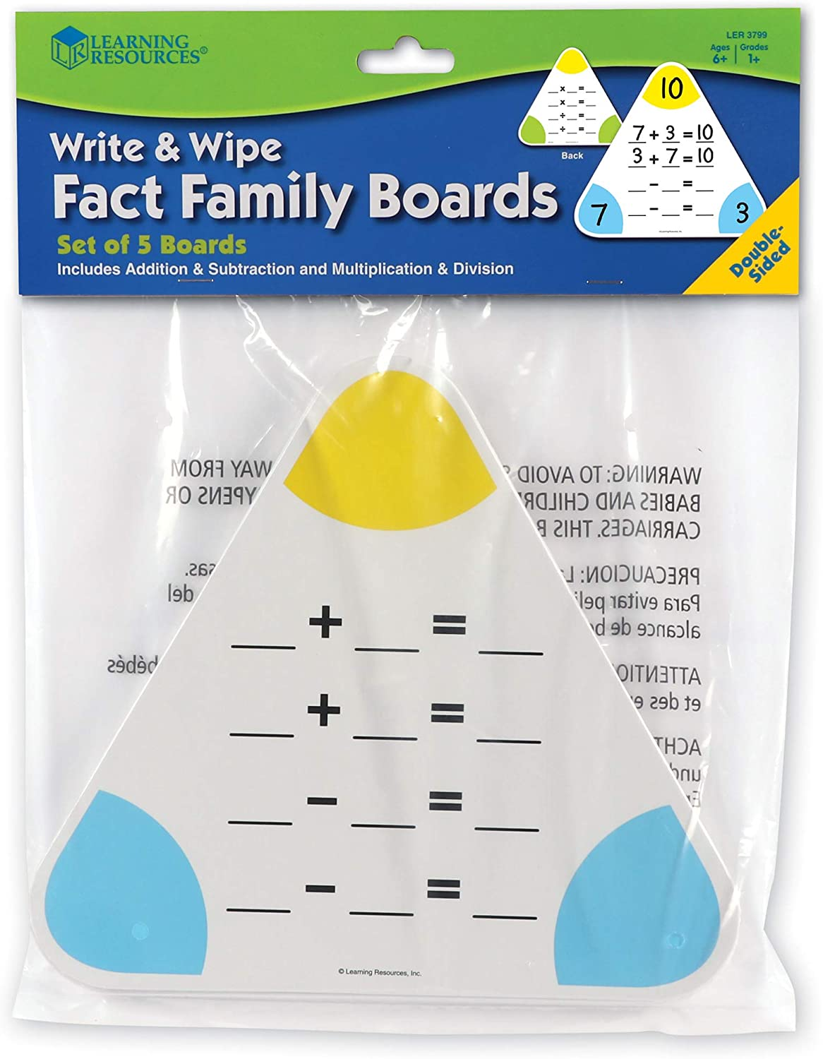 Learning Resources Write & Wipe Fact Family Boards, Dry Erase, Set of 5 Double-Sided Boards, Ages 6+ image number 4
