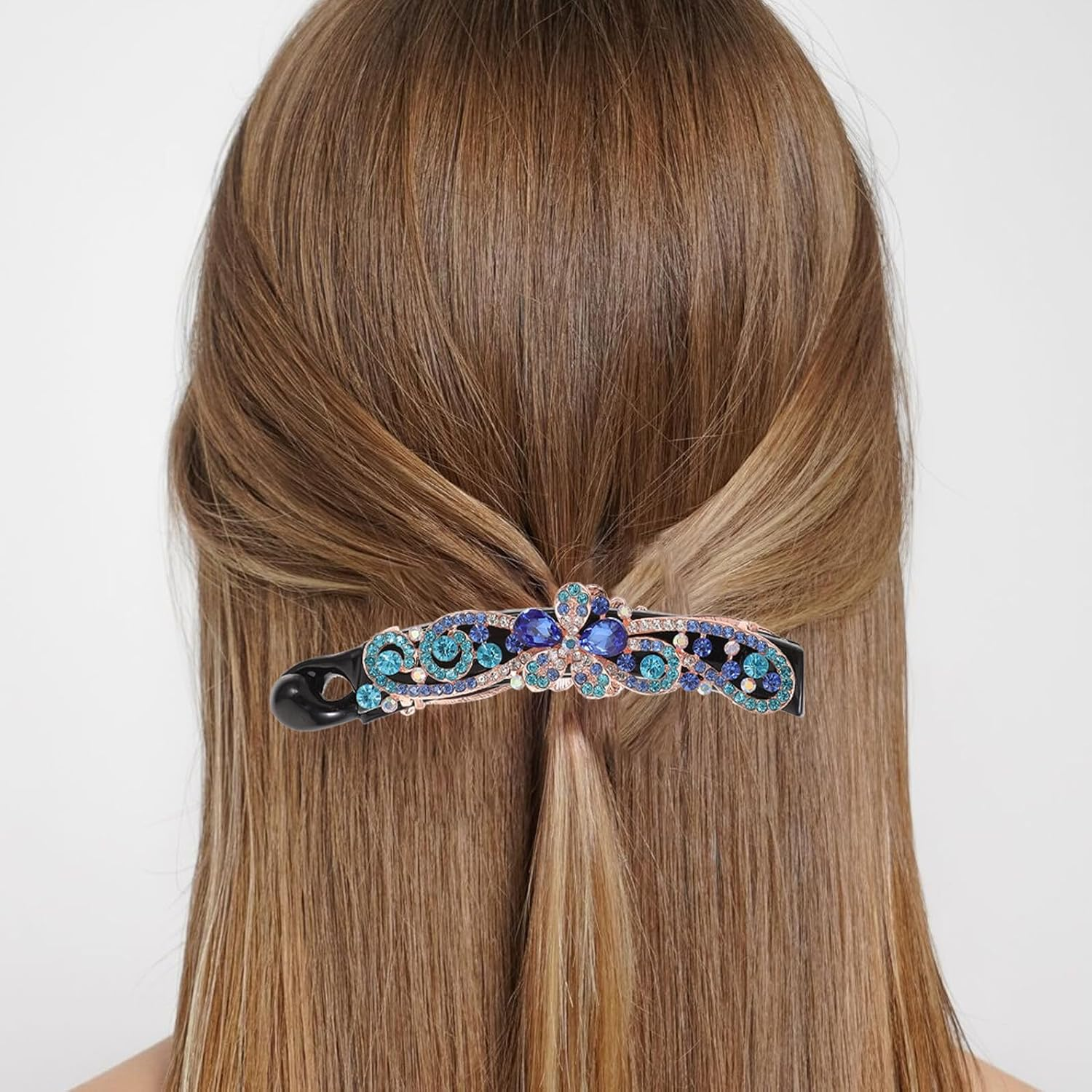 DRESSOOS Elegant Floral Rhinestone Hair Clip for Women and Banana Clip with Blue Crystal Design Decorative Accessory for Wedding Party Prom Birthday and Everyday Styling image number 5