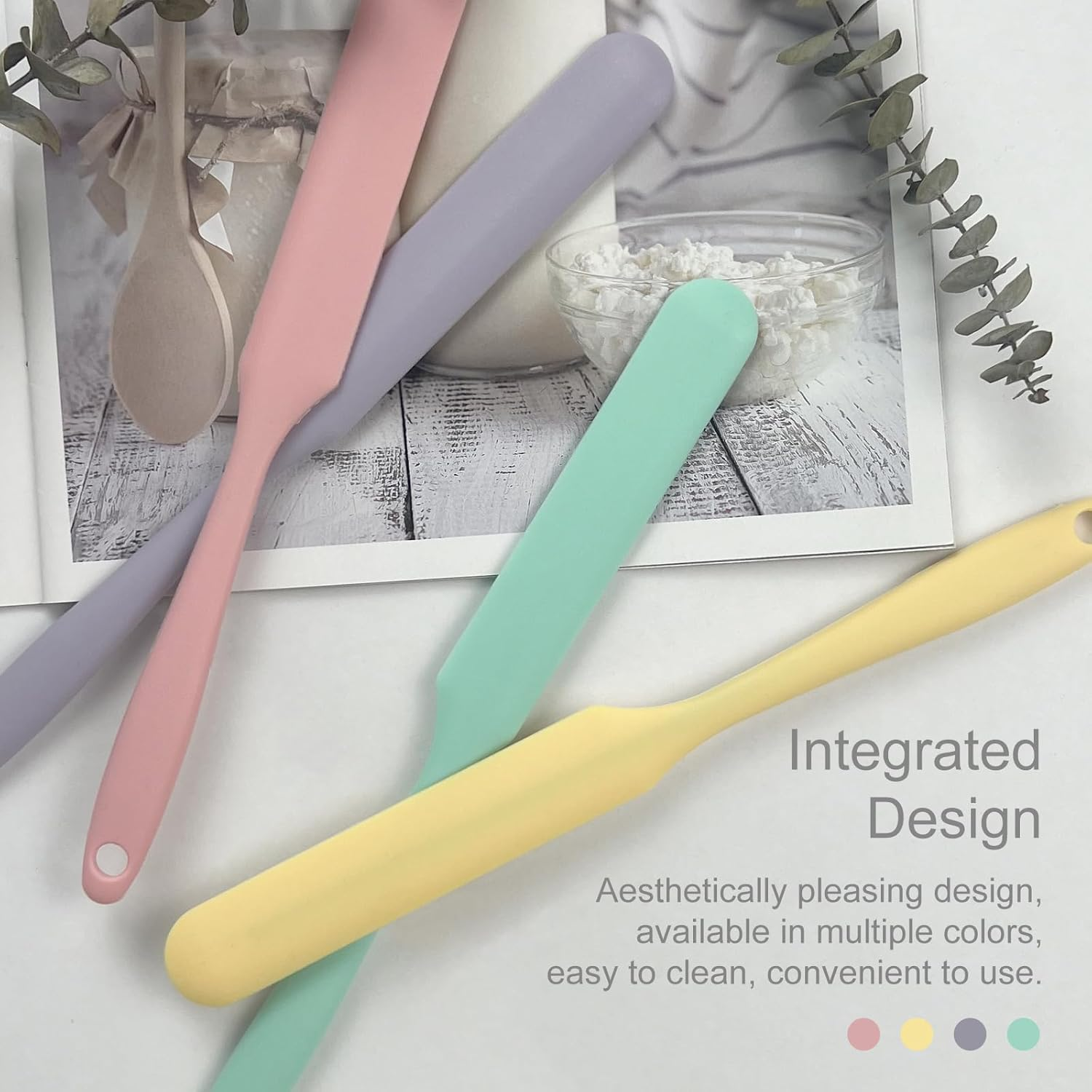 Jaasuee 4-Piece Non-Stick Wax Spatulas Set, Silicone Waxing Applicators for Hair Removal, Home Salon Body Use (Pink, Yellow, Purple, Green) image number 2