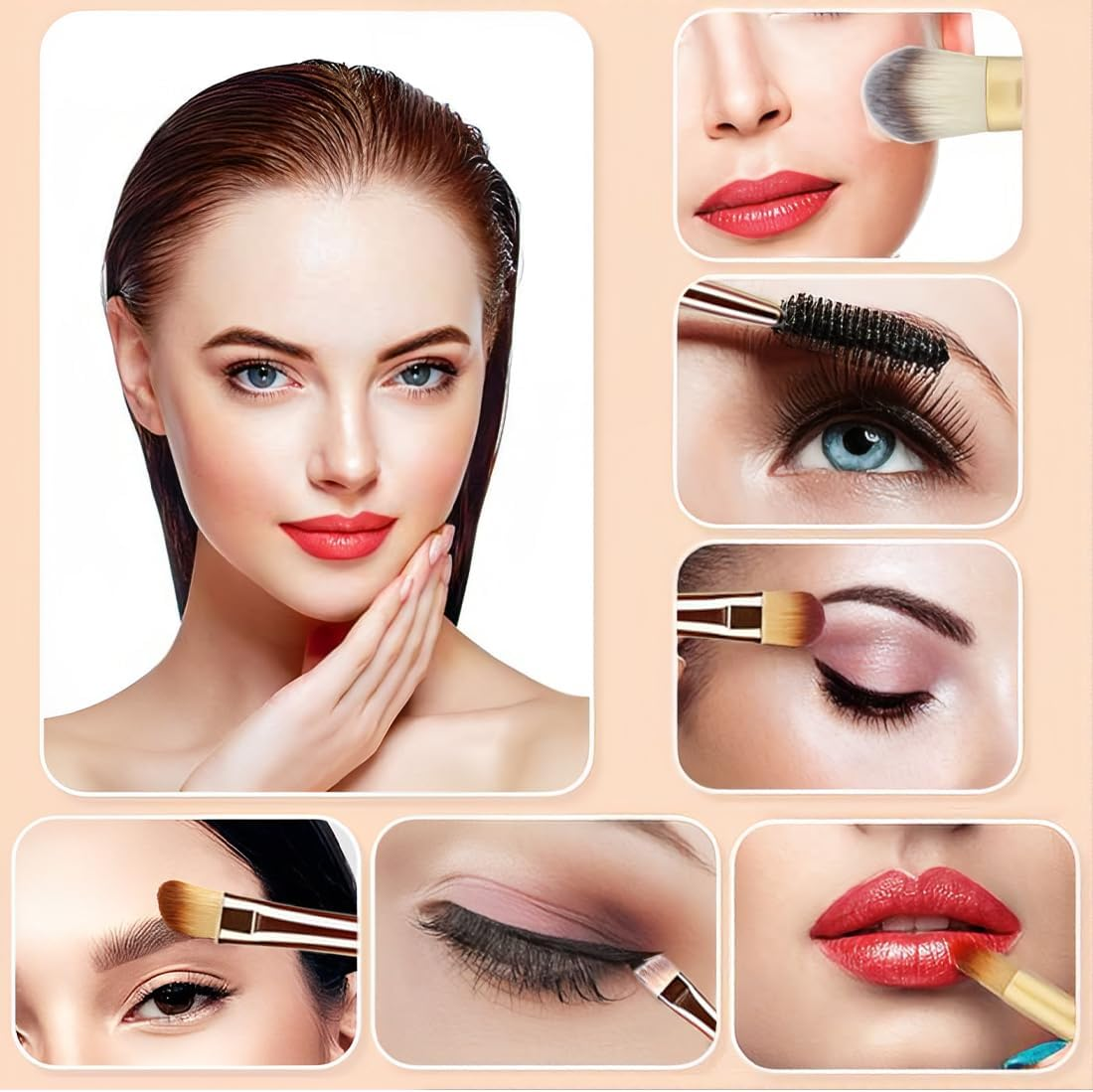 Makeup Brush, 15 Sets Professional Makeup Brush and PU Leather Pants Champagne and Gold Suit with Eye Makeup Brush Gift