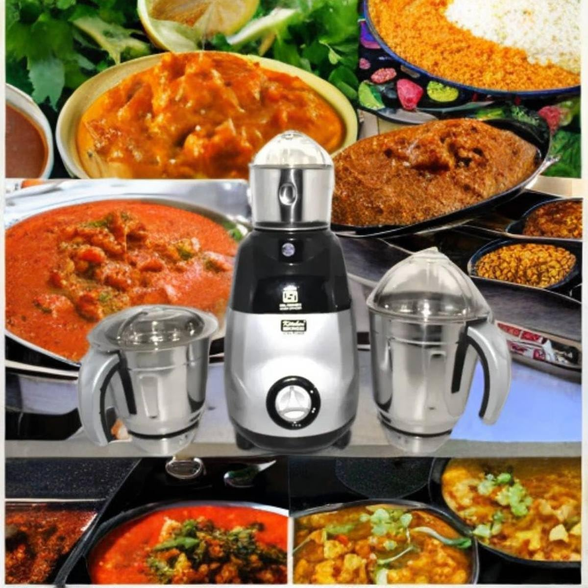 Kitchen King Indian Mixer Grinder 750 WT 3 Stainless Steel Jar 1 Year Motor Warranty (Sliver)