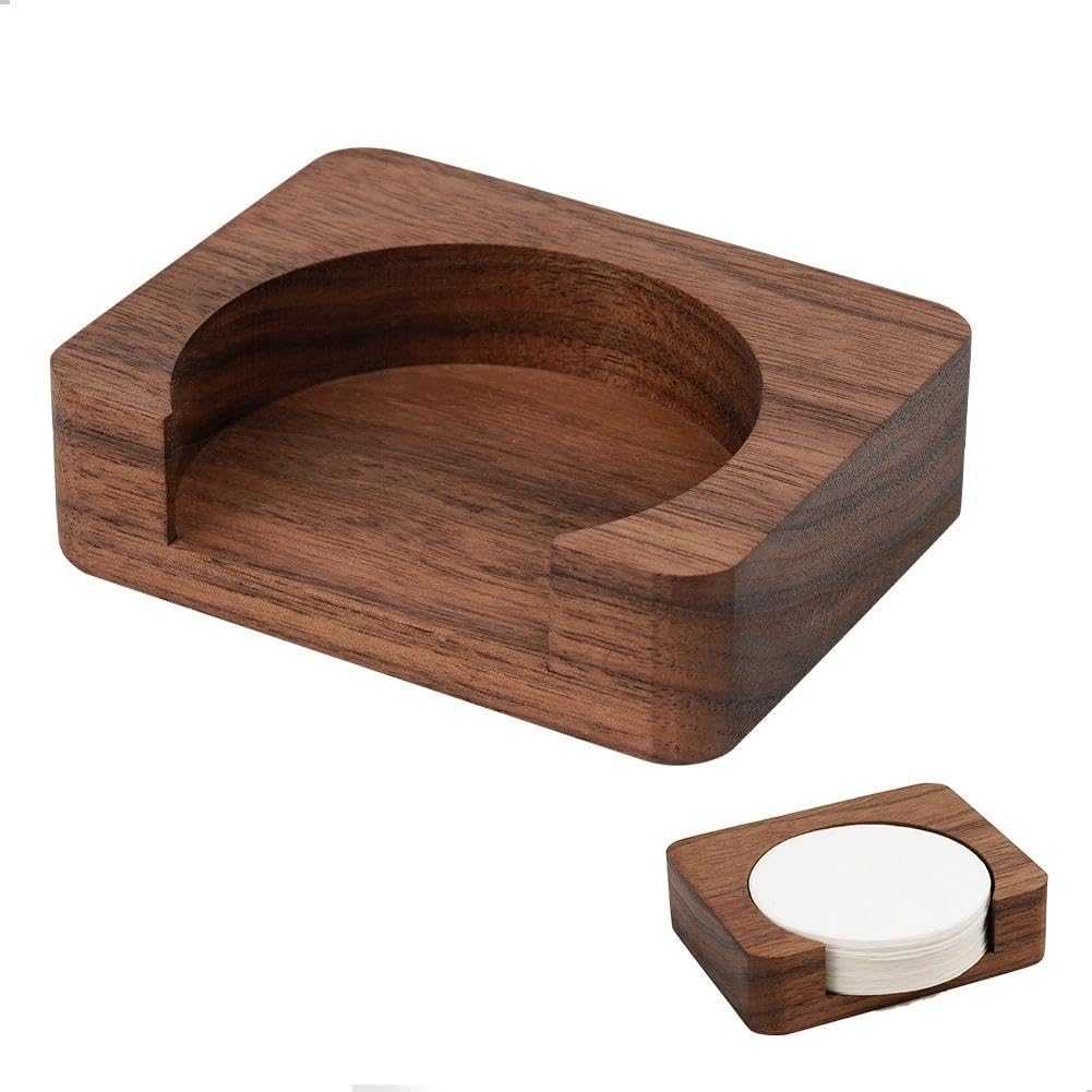 Watchget Espresso Paper Filter Holder Coffee Filter Storage Container Coffee Filter Dispenser Compatible with 51Mm/53Mm/55Mm/58Mm round Disposable Puck Screen Paper Filters, Wood image number 3