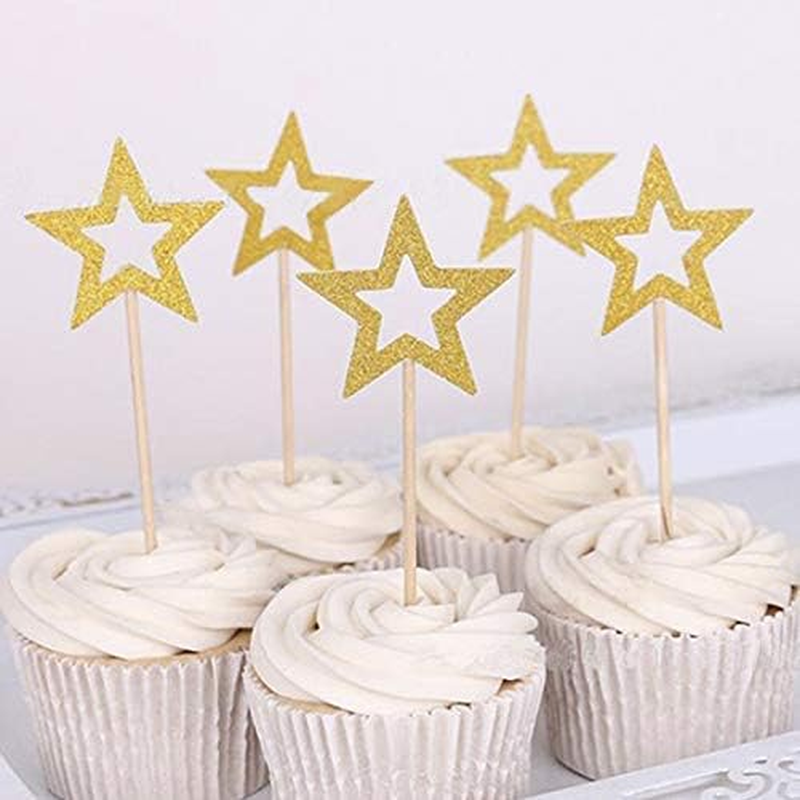 50 Pcs Star Cupcake Toppers,Star Cupcake Toppers Twinkle Little Star Decorations Birthday Cupcake Toppers Glitter Star Cake Decorations for Party Birthday Wedding Ceremony image number 5