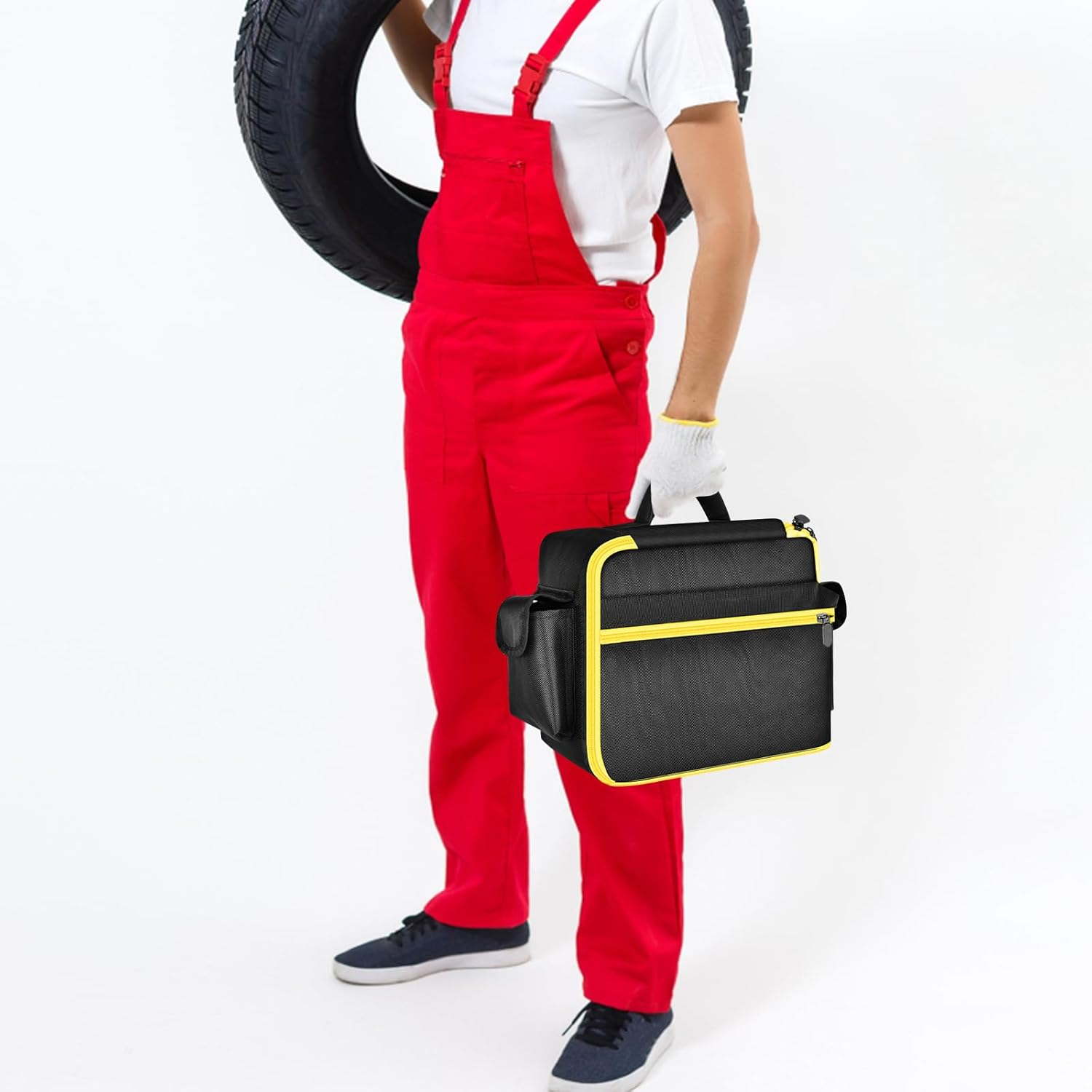 Air Compressor Bag Case Compatible with DEWALT 20V MAX Tire Inflator DCC020IB, Cordless Tools Storage Holder Organizer with Pocket for Battery Pack and Charging Kit -Inner Yellow (Box Only) image number 2