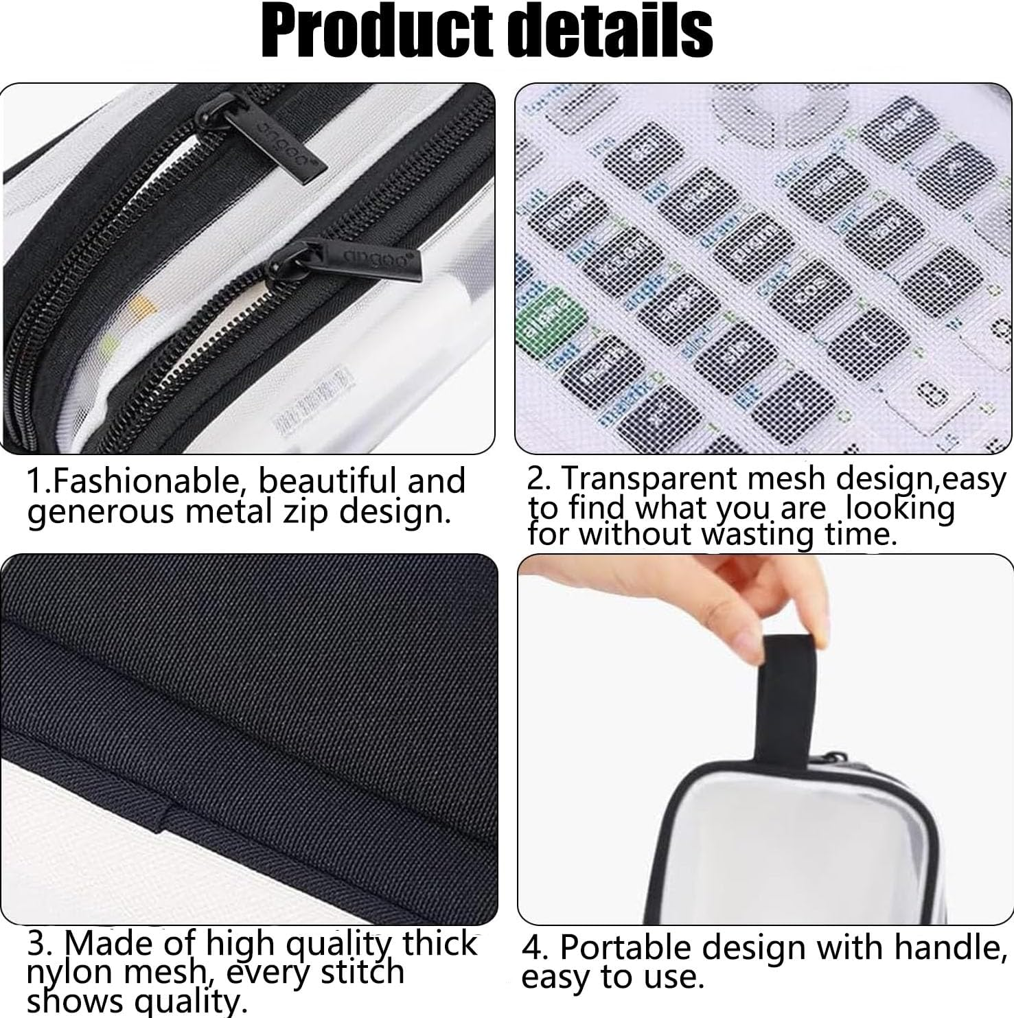 Grid Mesh Pen Pencil Case with Zipper, 2 Compartment Clear Pencil Case Pouch, Clear Zipper Transparent Stationary Makeup Bag, Multi-Purpose Transparent Stationery Bag (Black) image number 1