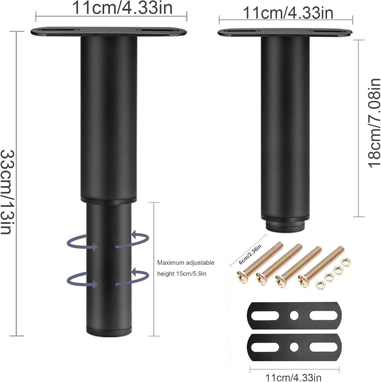 2Pcs Adjustable Leg for Bed Frame 18-33Cm Retractable Metal Feet Furniture Support Legs, Metal Furniture Support Legs for Cabinet Sofa Bed DIY Heavy Duty Support Leg(7.08"-13") image number 4